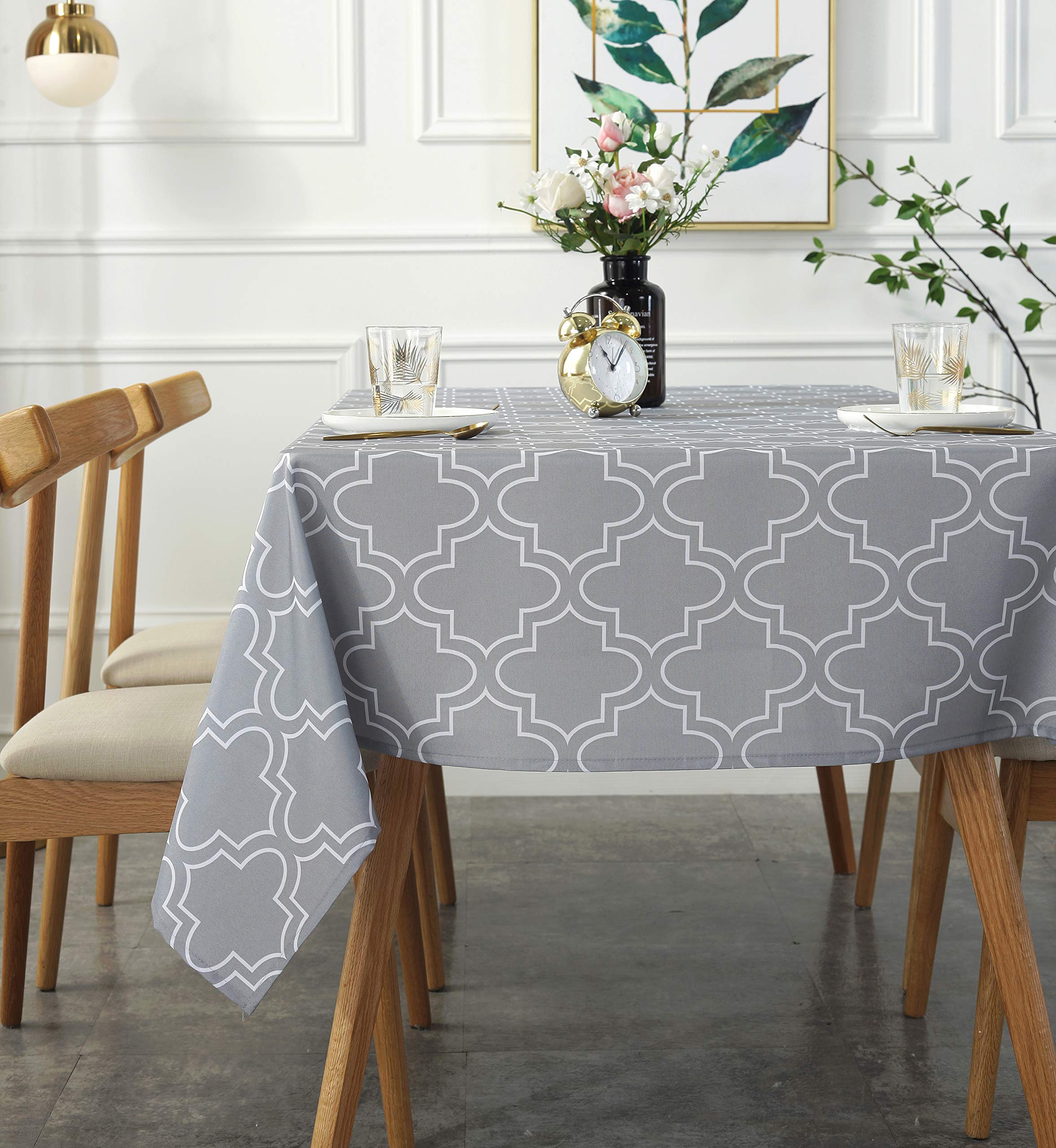 Ufriday Printed Tablecloths For Rectangle Tables, Light Grey Table Cloth Rectangular 60-Inch By 84-Inch