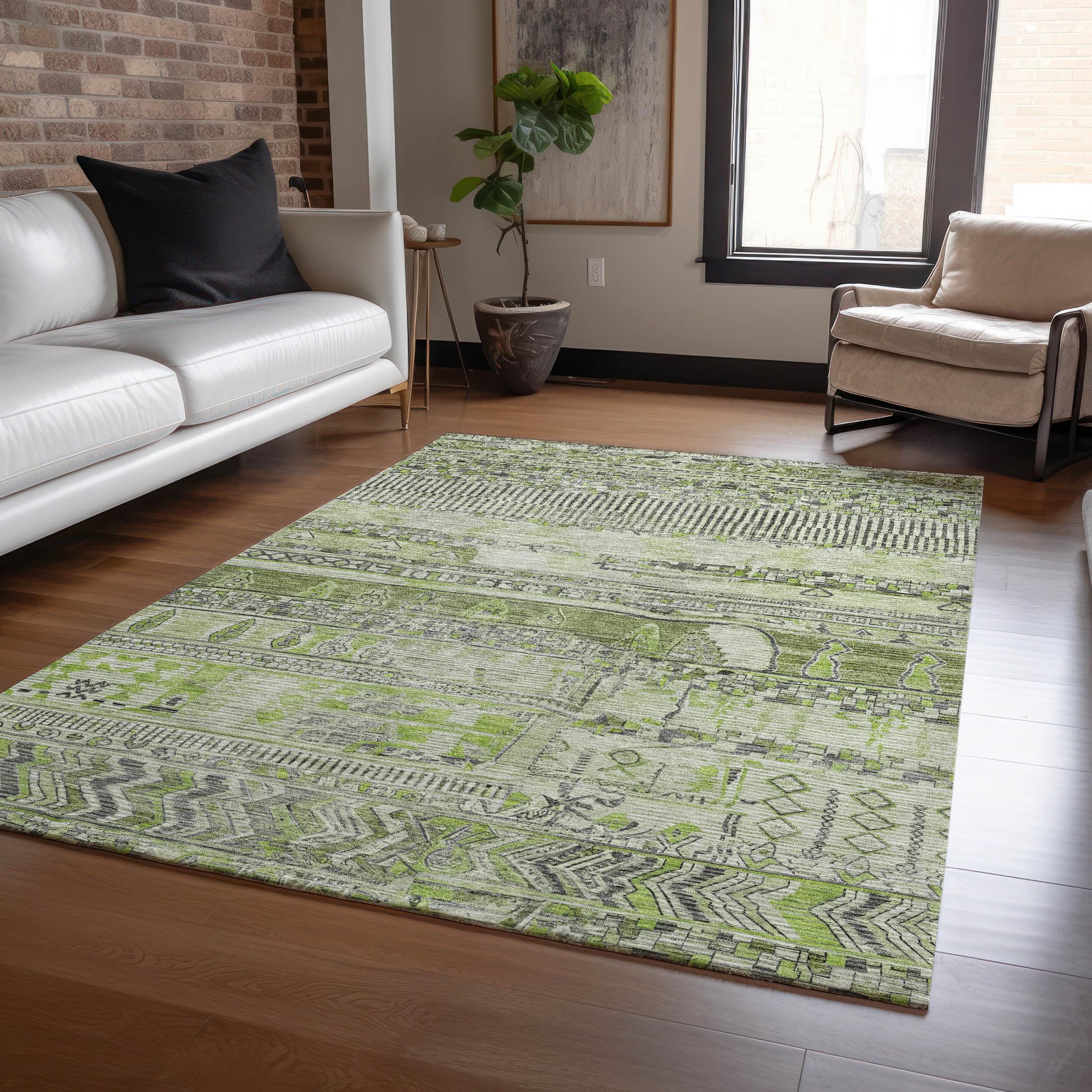Machine Washable Indoor/Outdoor Chantille Olive 10 x 14 Rug