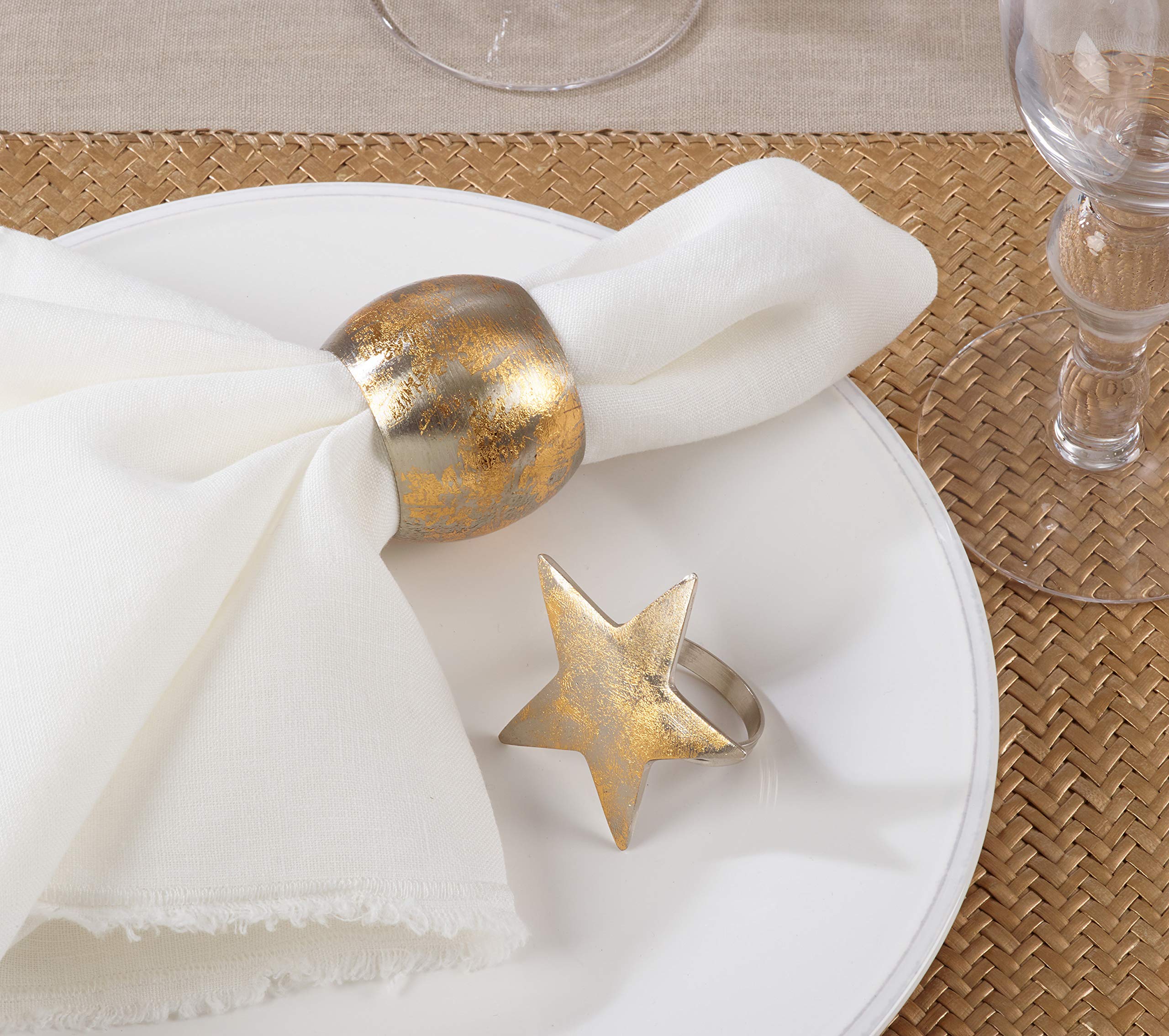 Gold Texture Star Napkin Rings (Set Of 4)