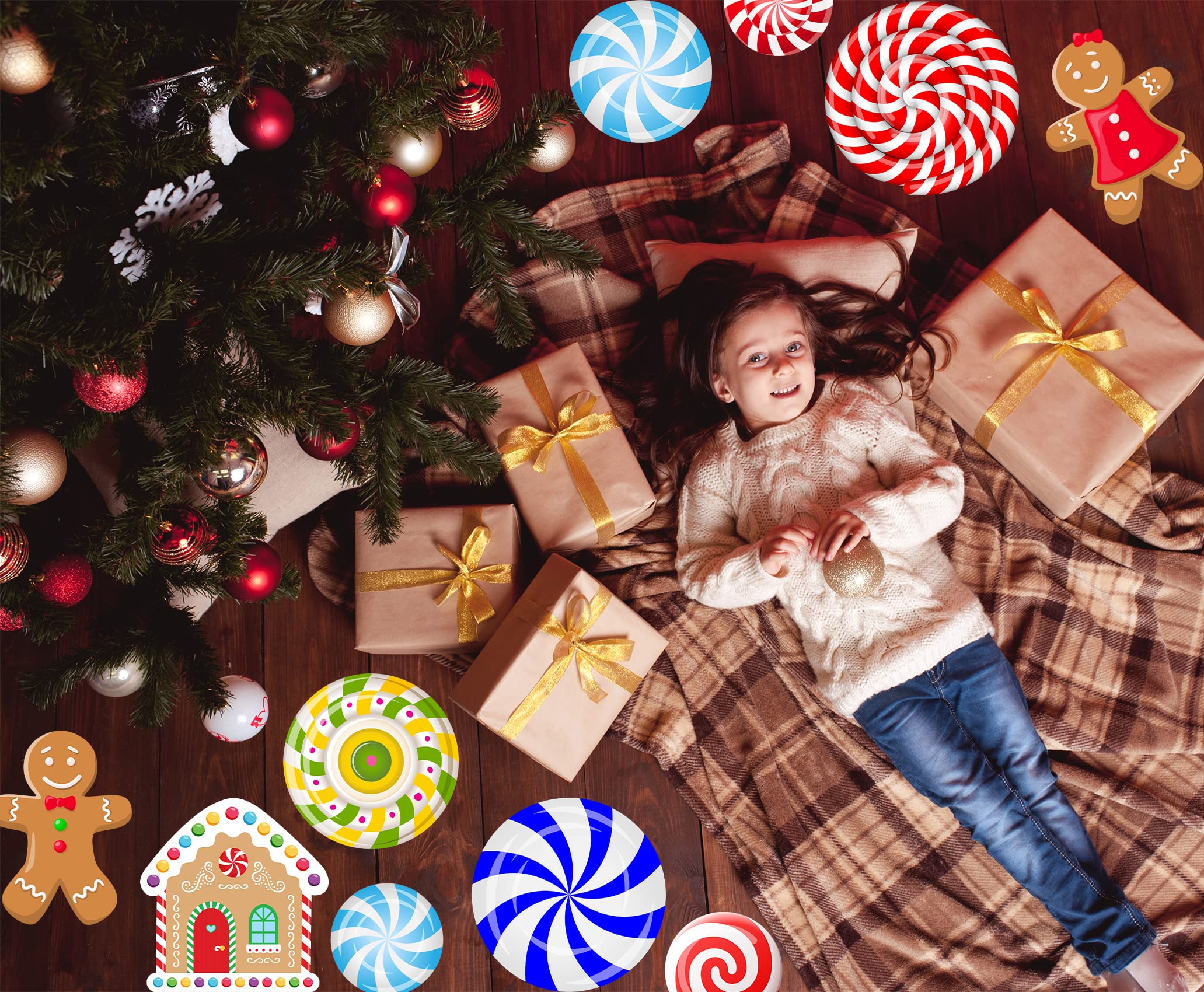 Christmas Decorations - Christmas Wall Stickers Christmas Floor Decals Peppermint Candy Cane Gingerbread Man Stickers Decor 59 P