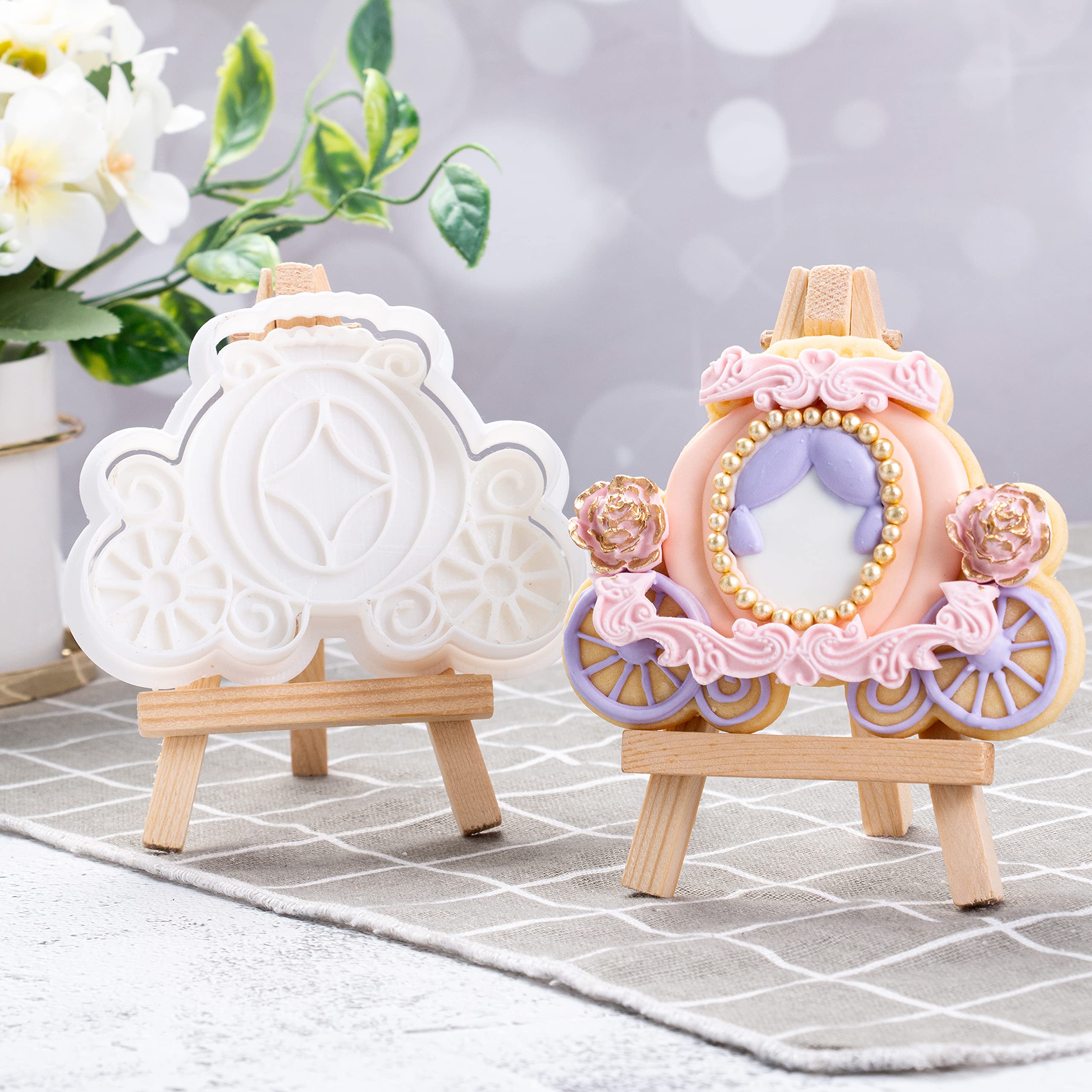 Flycalf Princess Carriage Cookie Cutter Biscuit Cutter Baking With 3D Stamper Pla Accessories Cutter Molds Gifts Decorative Part