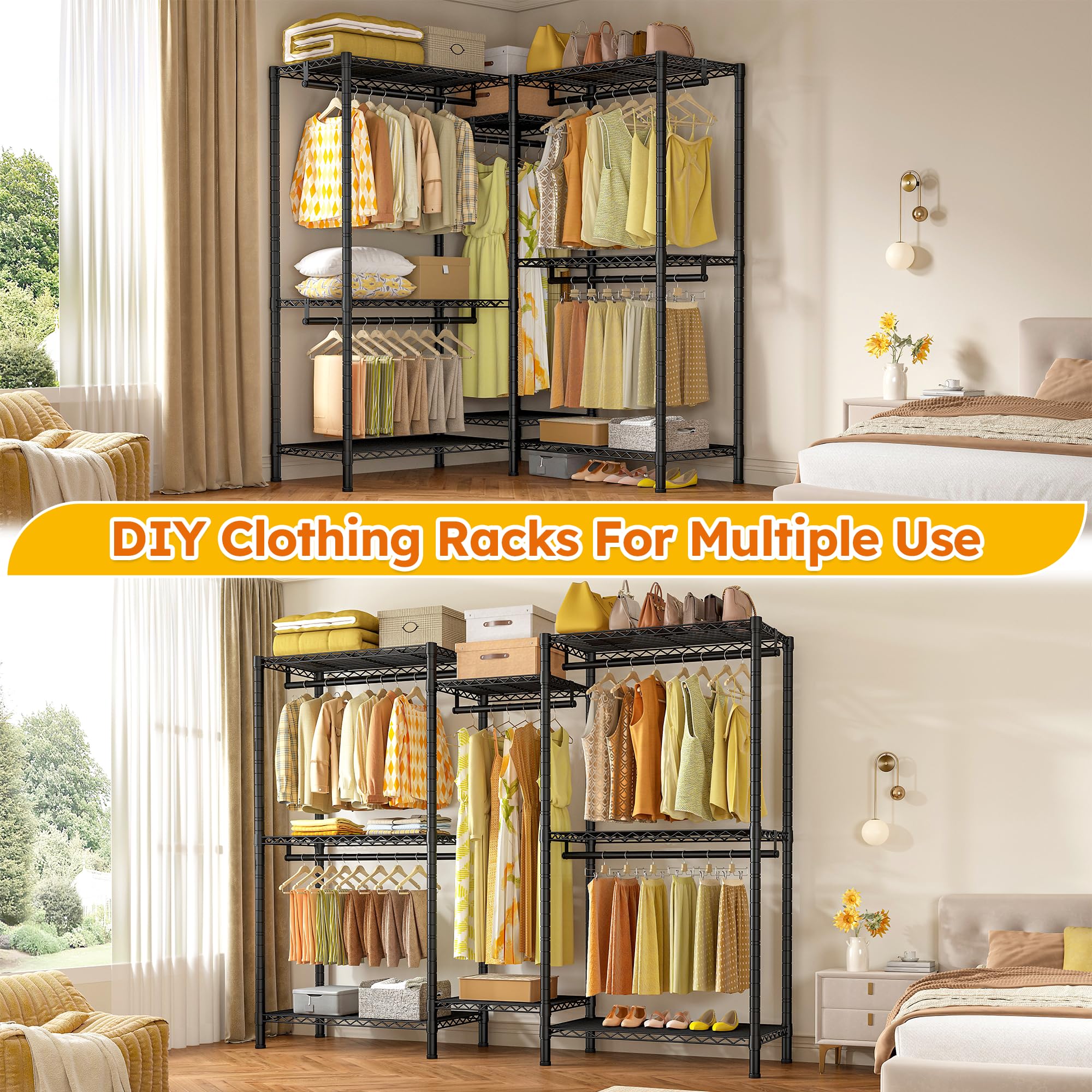 Raybee Clothes Rack Heavy Duty Clothing Rack Load 835LBS Clothing Racks for Hanging Clothes Rack Metal Garment Rack Heavy Duty Clothes Rack Free Standing Wardrobe Closet  77'' H*75'' W*17.8'' D