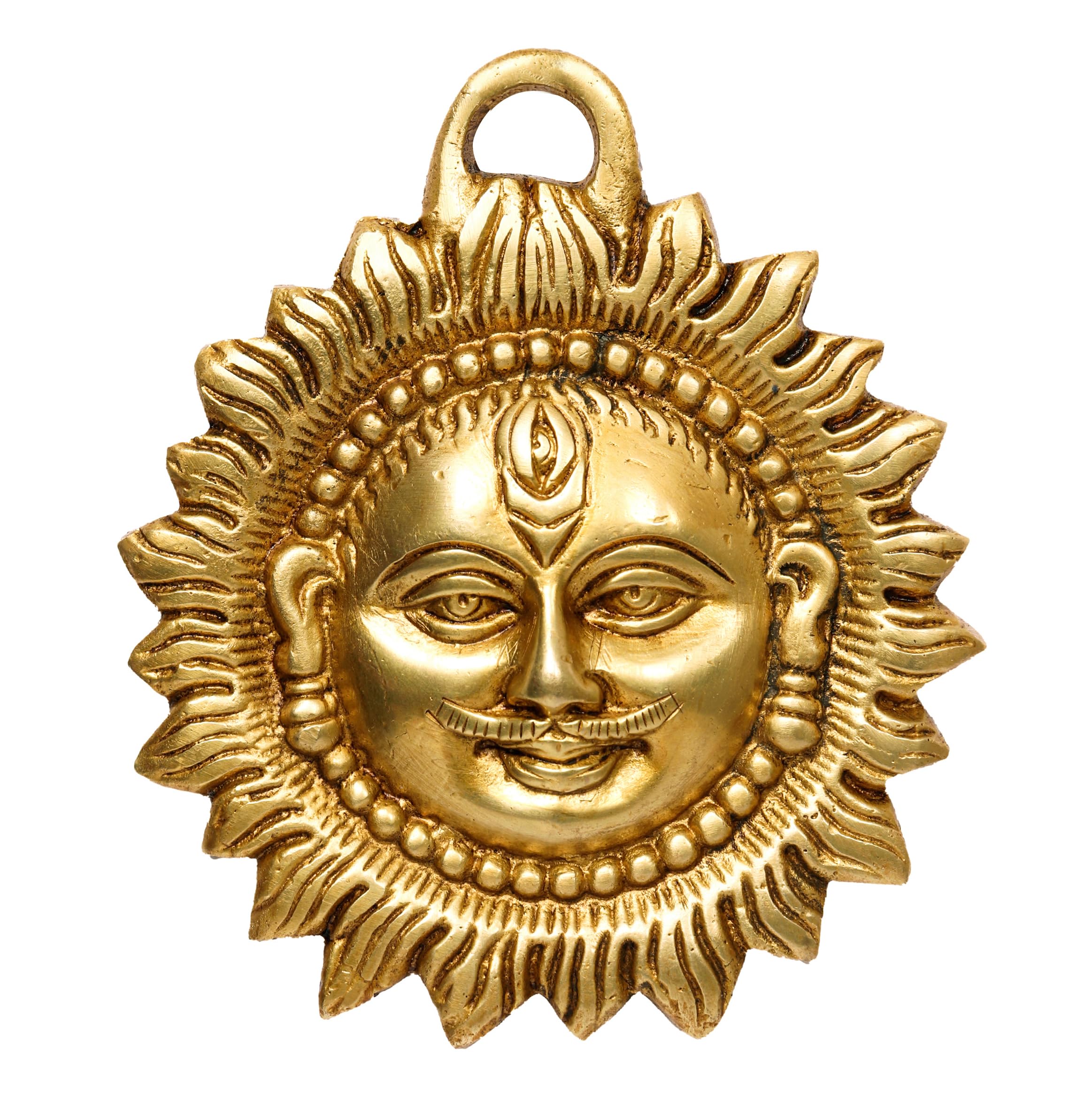 P.J.Handicrafts Brass Idol of Sun Face Wall Hanging for Positivity at Home & Office