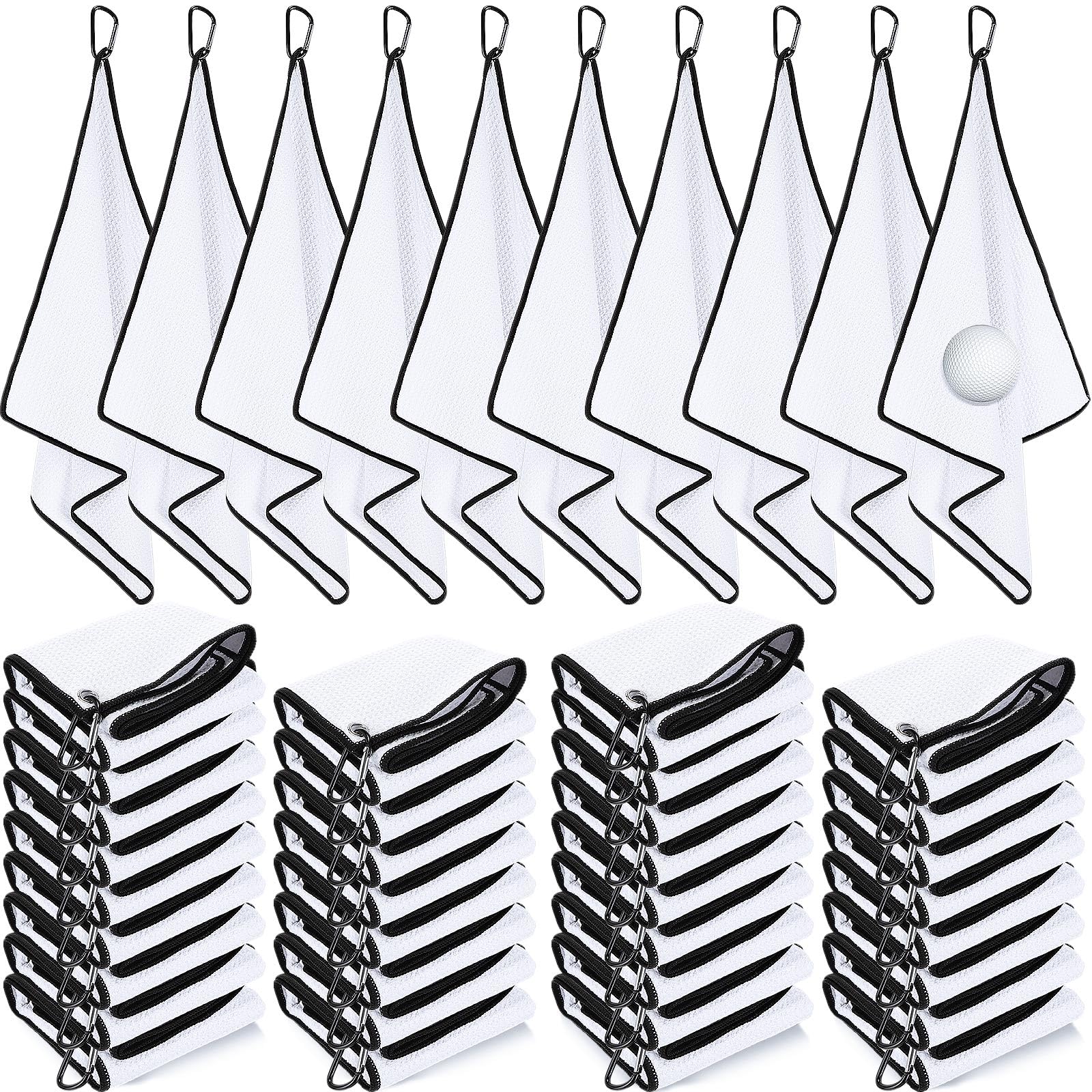 Batiyeer Golf Towels Bulk for Bags, 16x16 Microfiber Waffle Pattern Golf Towel with Clip for Tournament, Club, Fitness(White,100