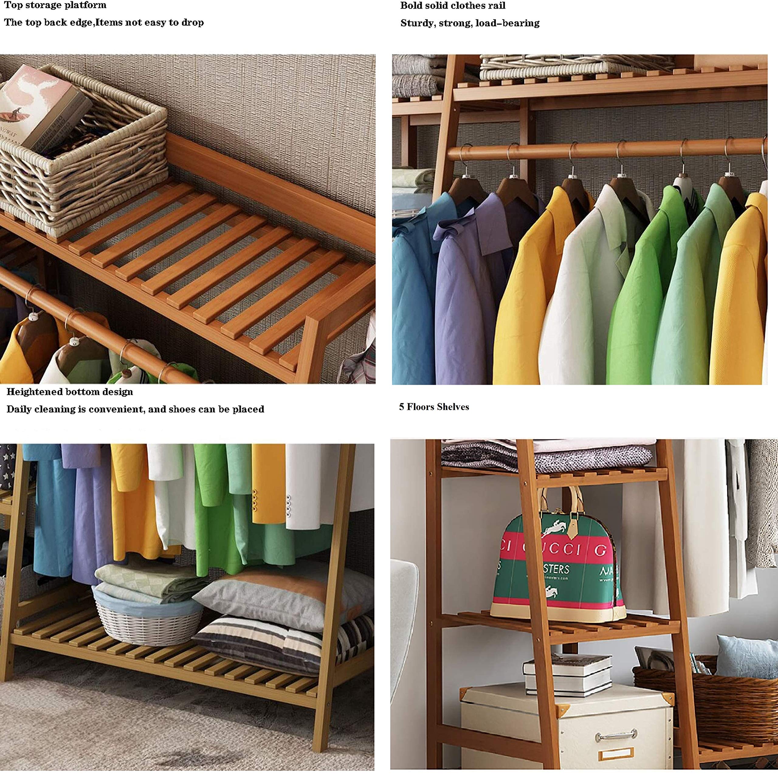Leopax Bamboo Coat/Clothing/Garment Rack/Freestanding Storage With 5-Tier Shelf (110 X 40 X 140Cm, Natural)