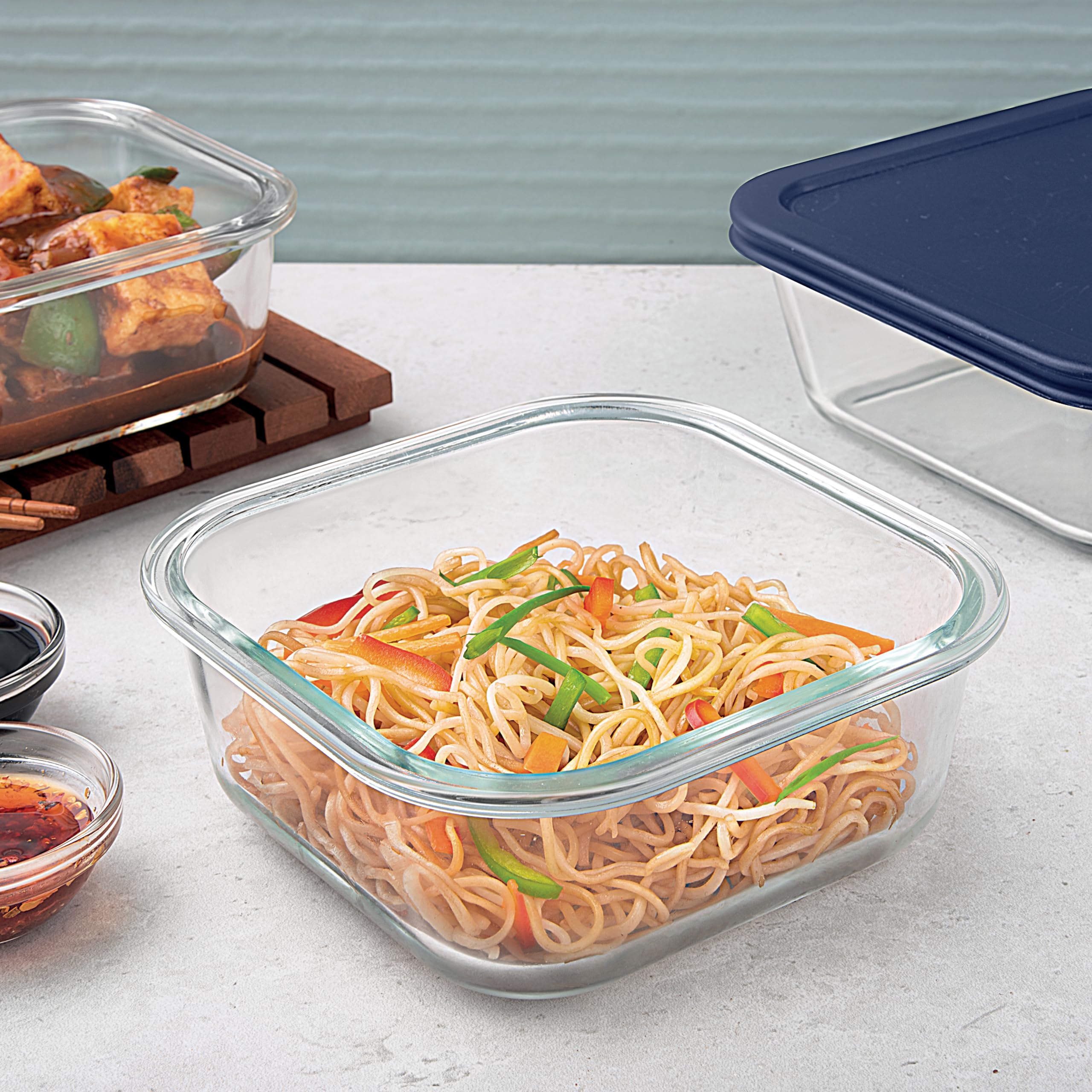 La Opala Cook Serve Store 100% Borosilicate Glass Storage Container | Simply Store With Silicon Lid | Square 950 Ml | Microwave 