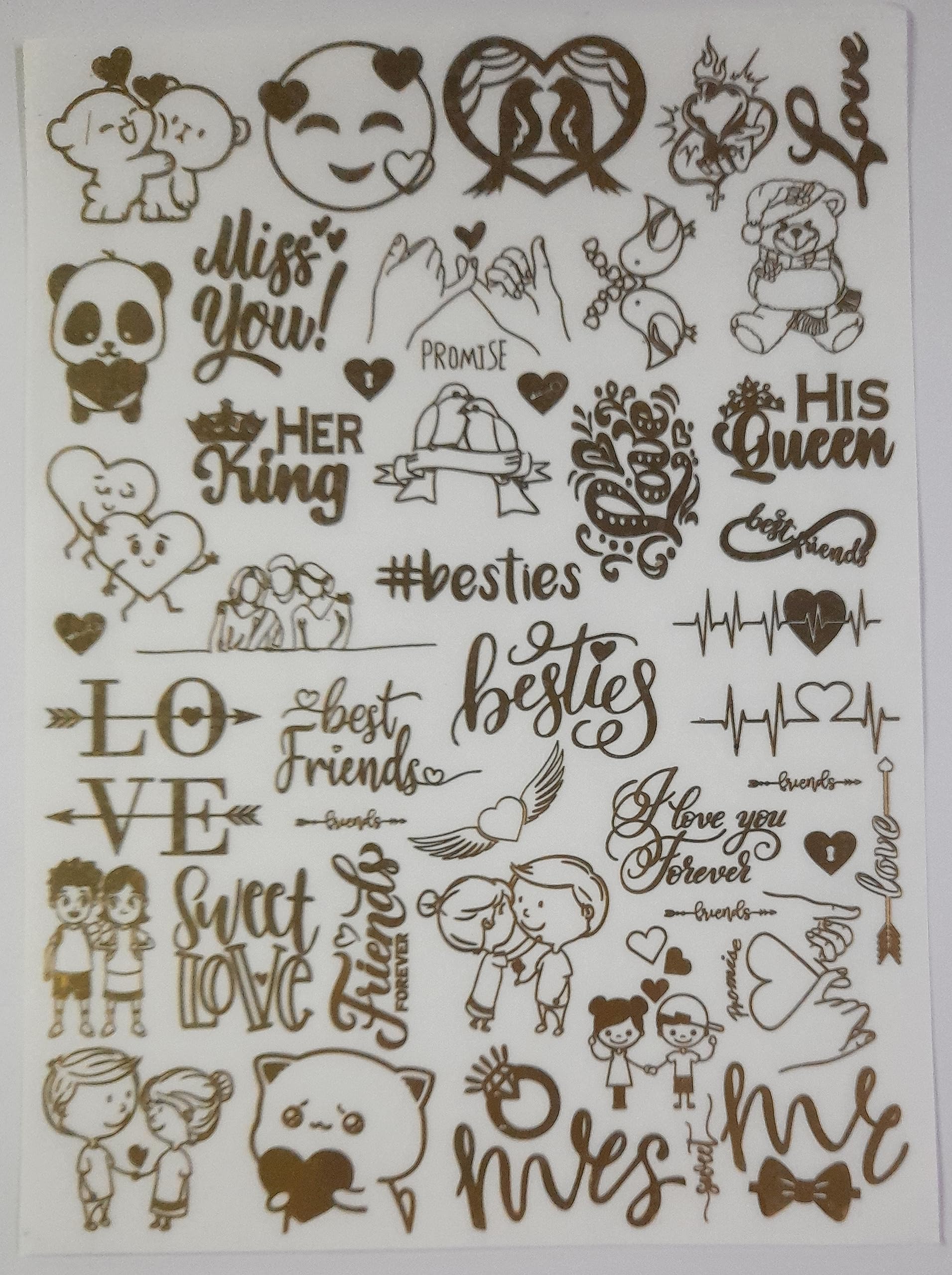 Ditya Crafts Golden EP Metallic Sticker Sheet for Resin A/4 Size Art  Metal Heart Love Couple Design for Resin Art