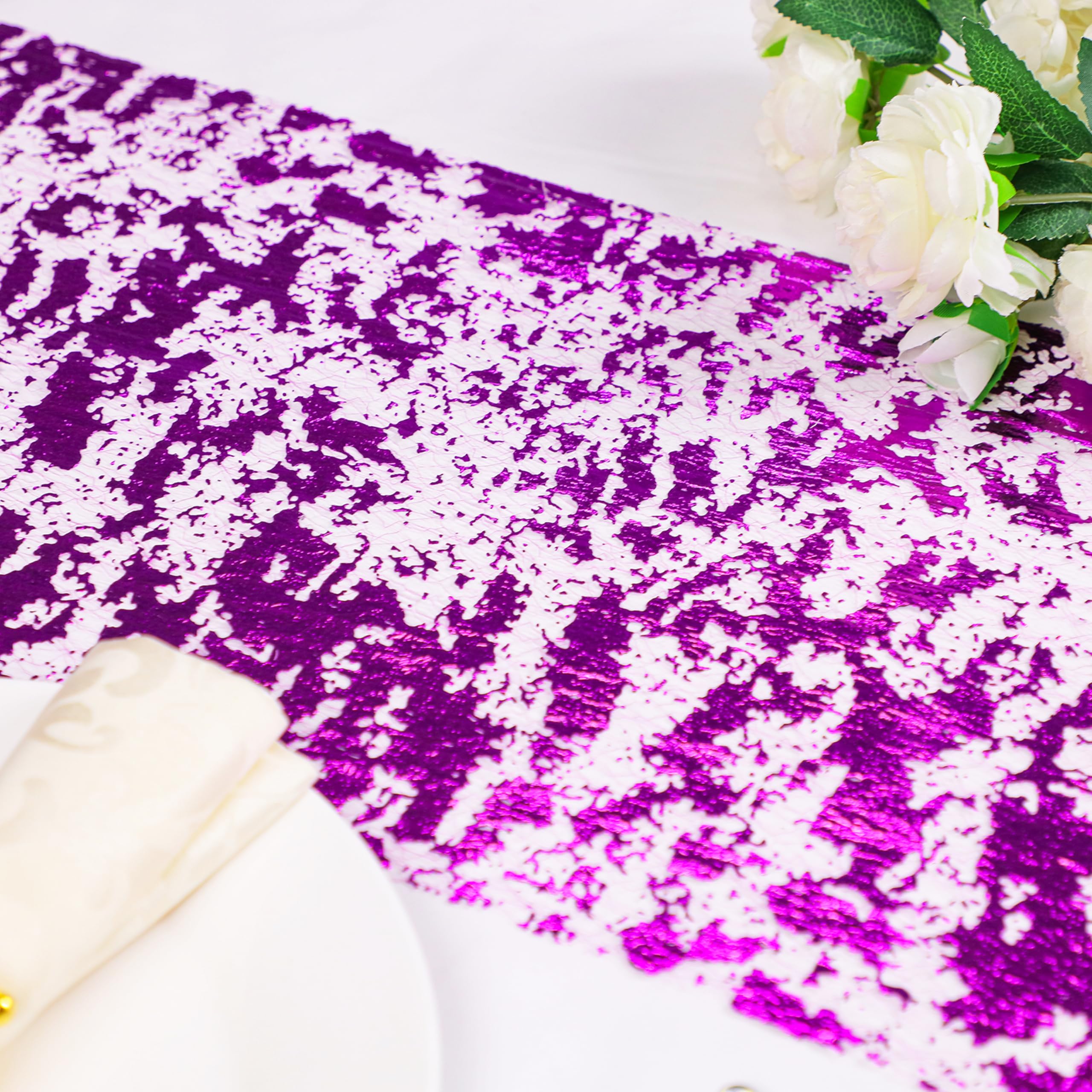 Snowkingdom 2 Pieces Purple Table Runner, Sequin Glitter Foil Metallic Purple Thin Mesh Table Runner Roll 11''X108'' Purple Tabl