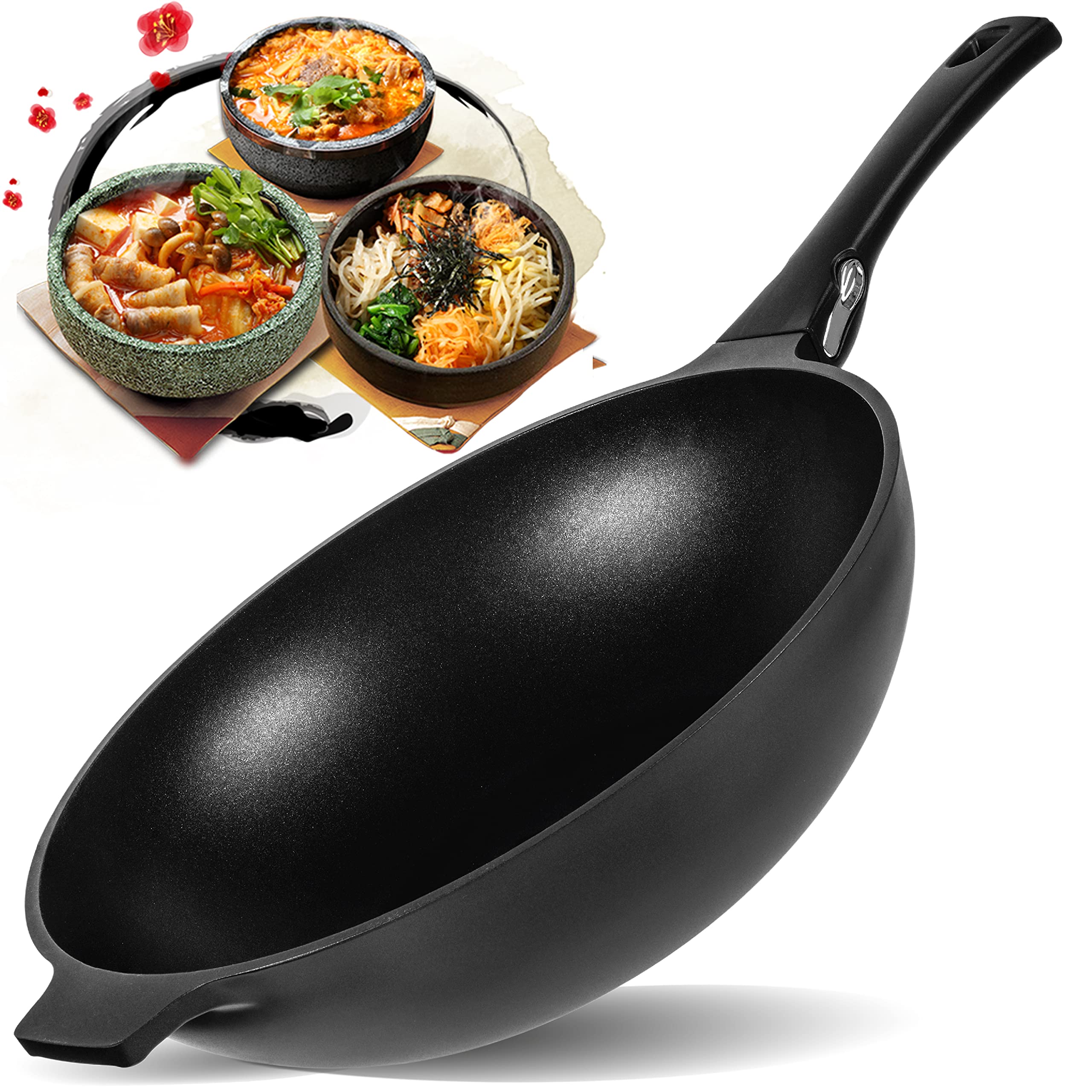 Dokaworld Aluminum Nonstick 12 Inch Wok - Induction Compatible - Lightweight