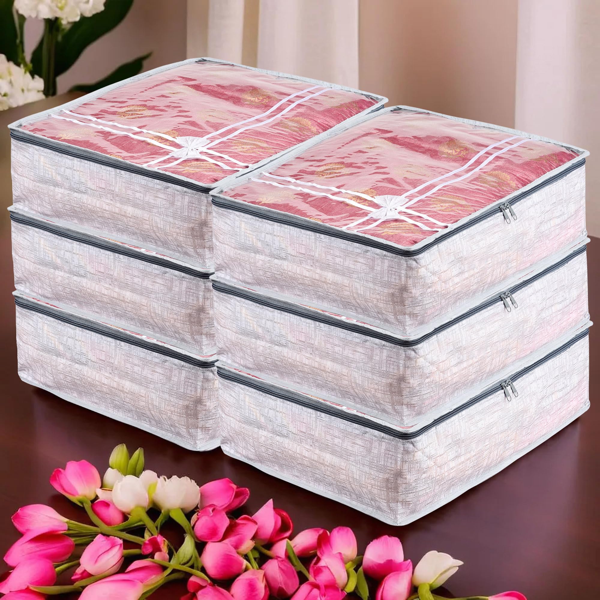 Kuber Industries Non Woven Pack Of 6 Saree Storage Bag | 6 Inch | Wardrobe Storage Bag For SareeSuitLehenga | LightweightPort