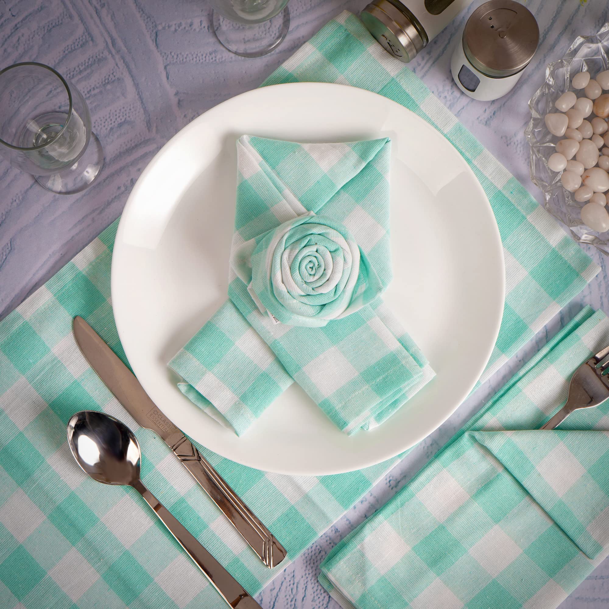 Fingercraft Dinner Cloth Napkins, Everyday Use, Premium Quality,Cotton Buffalo Plaid, Set Of 12, 20X20 Inch, Oversized Napkins C