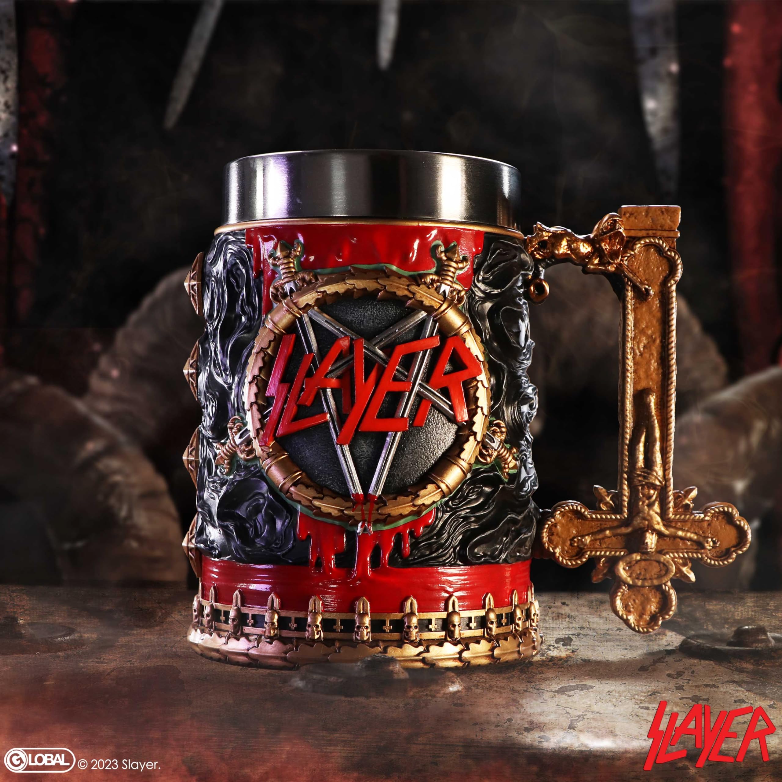 Nemesis Now Slayer Reign In Blood Tankard, Resin, Black/Red, Officially Licensed Slayer Band Merch, Removable Stainless Steel In