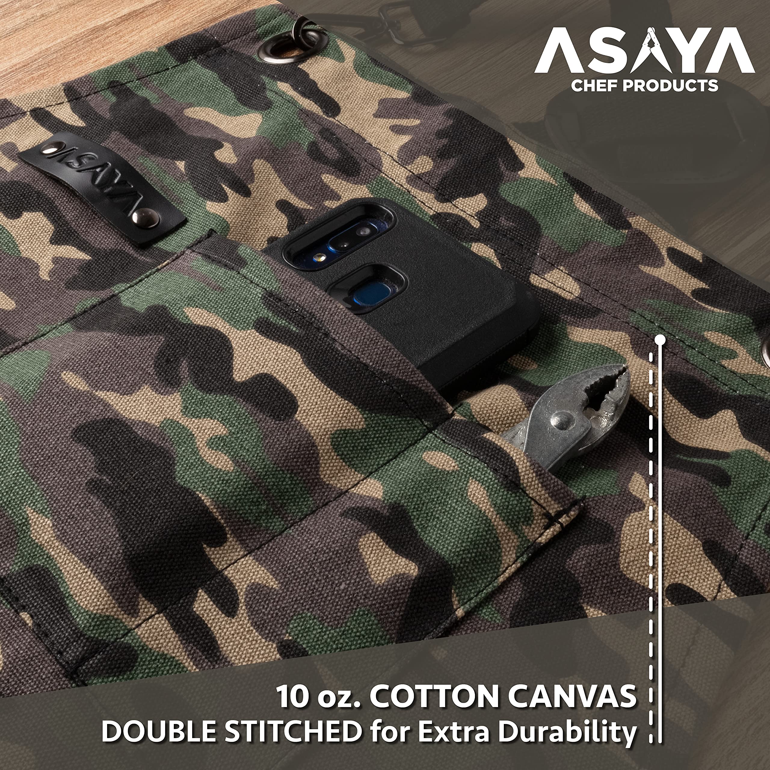 Asaya Chef, Bbq And Work Apron With Bottle Opener And Hand Towel - Durable 10Oz Cotton Canvas, Brass Hardware And Cross Back Str