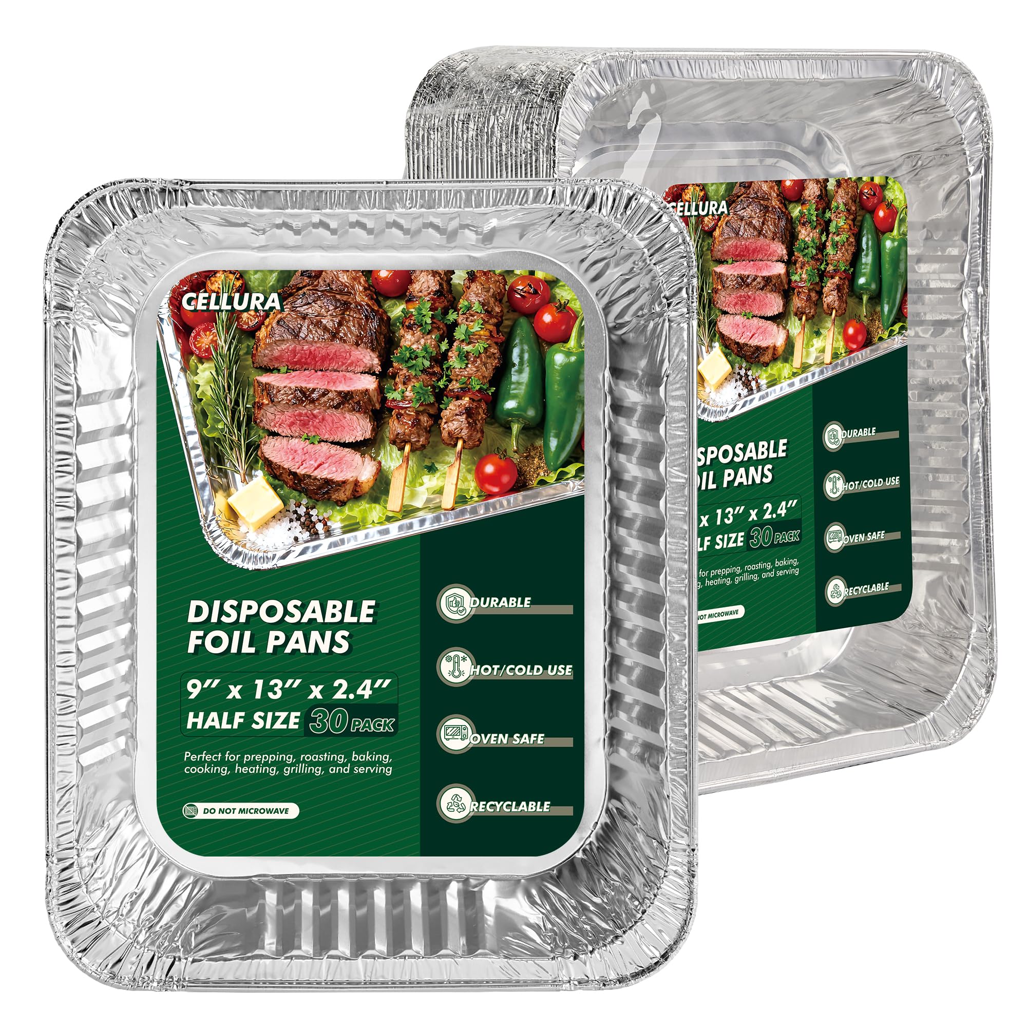 9x13 Aluminum Foil Pans 30 Pack, Disposable Half Size Deep Steam Foil Pans for Cooking, Roasting Turkey, Baking, Meal Prep, Part
