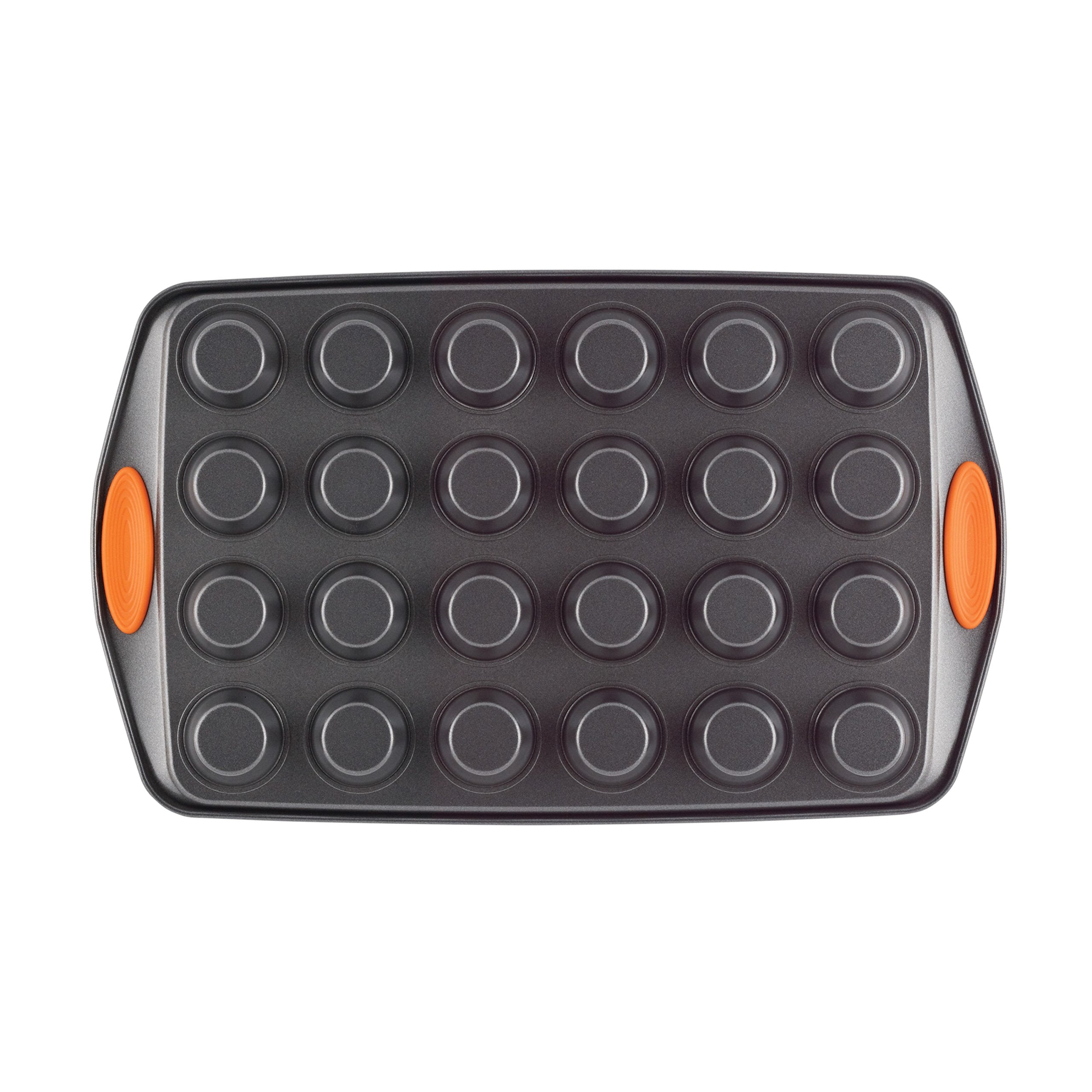 Rachael Ray Yum-O! Nonstick Bakeware 24-Cup Oven Lovin Mini Muffin Pan, Gray With Orange Handles