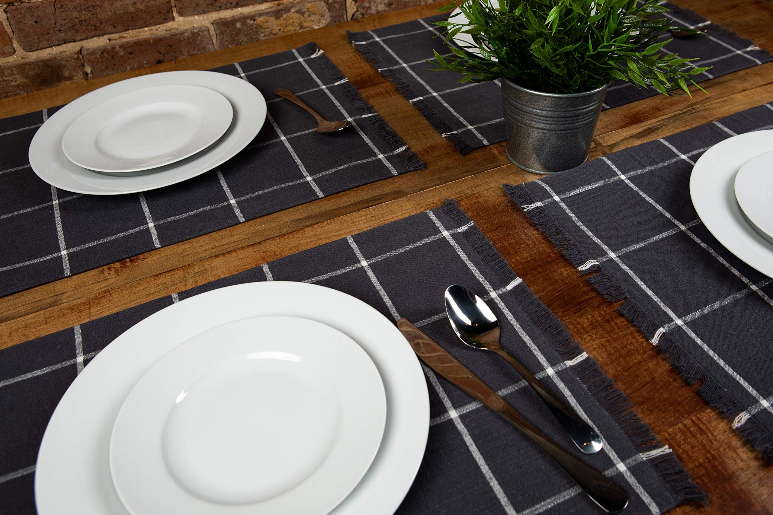 Placemats Set Of 4, Woven Cloth Placemat Set, 14X19 In, Gray Farmhouse Plaid Place Mats For Kitchen Or Dining Table, Washable Co