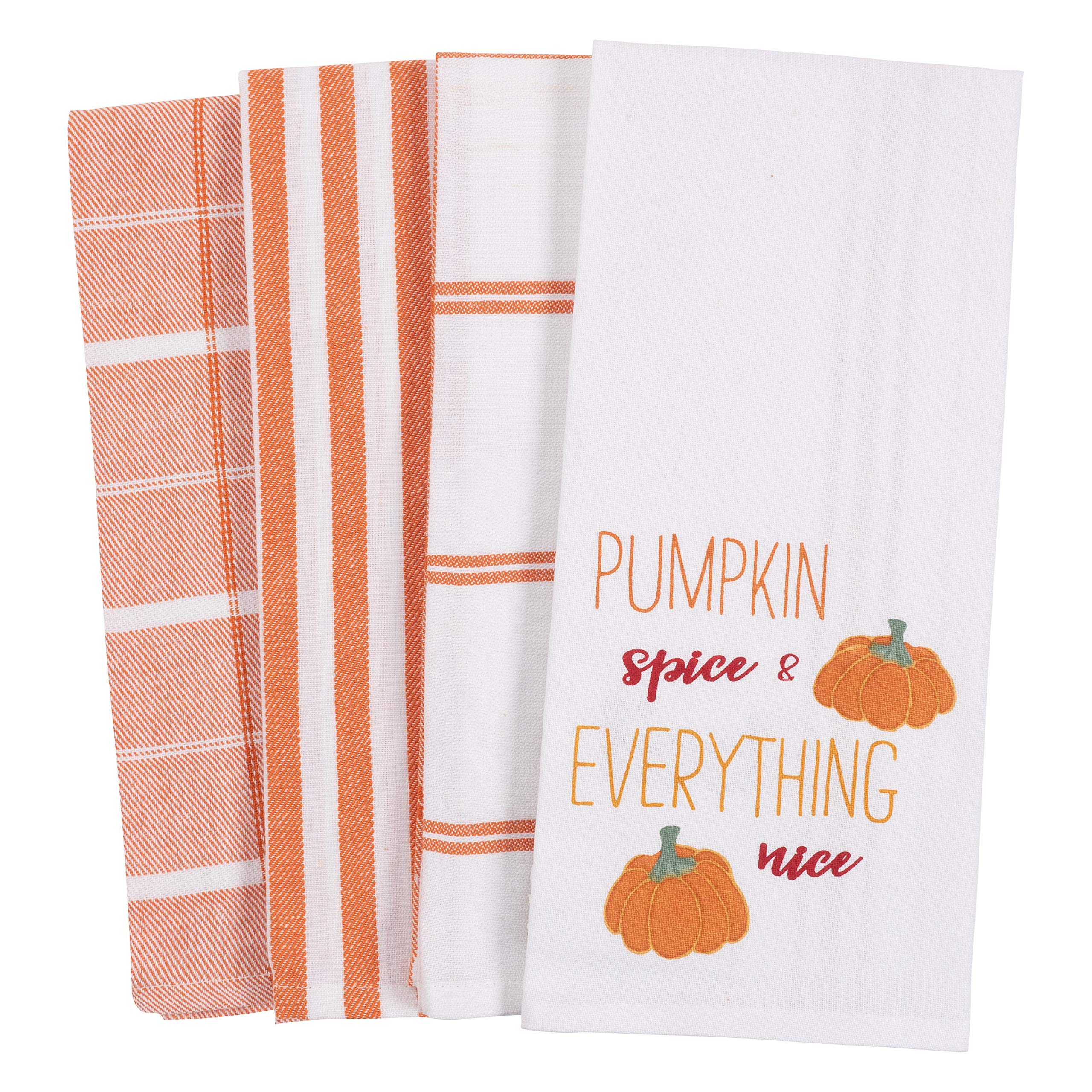 Kaf Home Pantry Kitchen Holiday Dish Towel Set Of 4, Cotton, 18 X 28-Inch (Pumpkin Spice Everything Nice)
