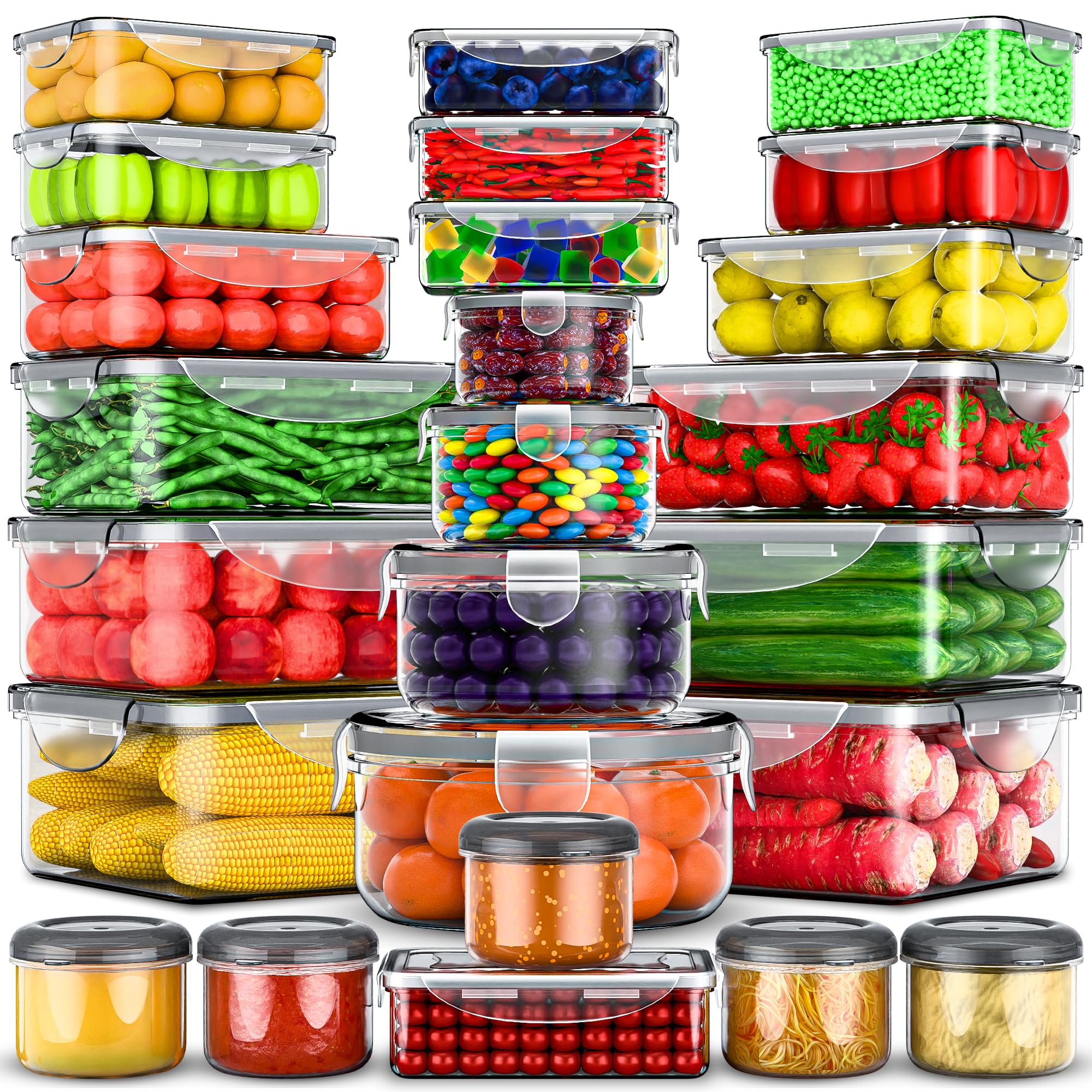 50 Pcs Large Food Storage Containers with Lids Airtight-85 OZ to Sauces Box-Total 526OZ Stackable Kitchen Bowls Set Meal Prep Container-BPA Free Leak proof Plastic Lunch Boxes- Freezer Microwave safe