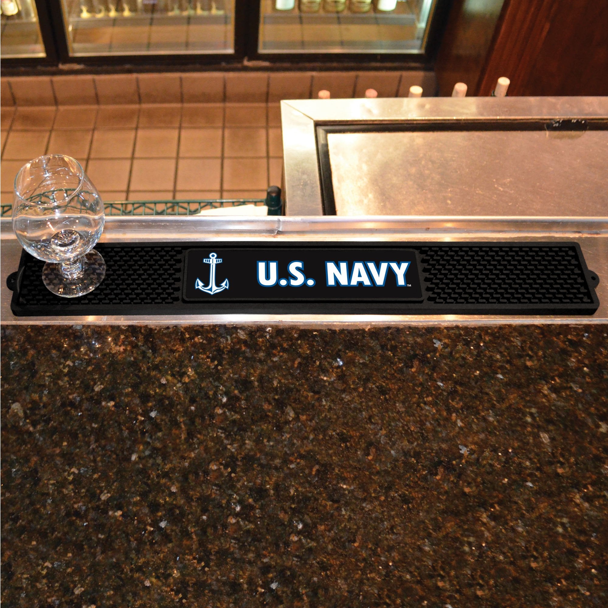 Fanmats 15703 U.S. Navy Drink Bar Mat - 3.25In. X 24In. - Durable Dish Drying Mat, Easy Clean, Counter Mat