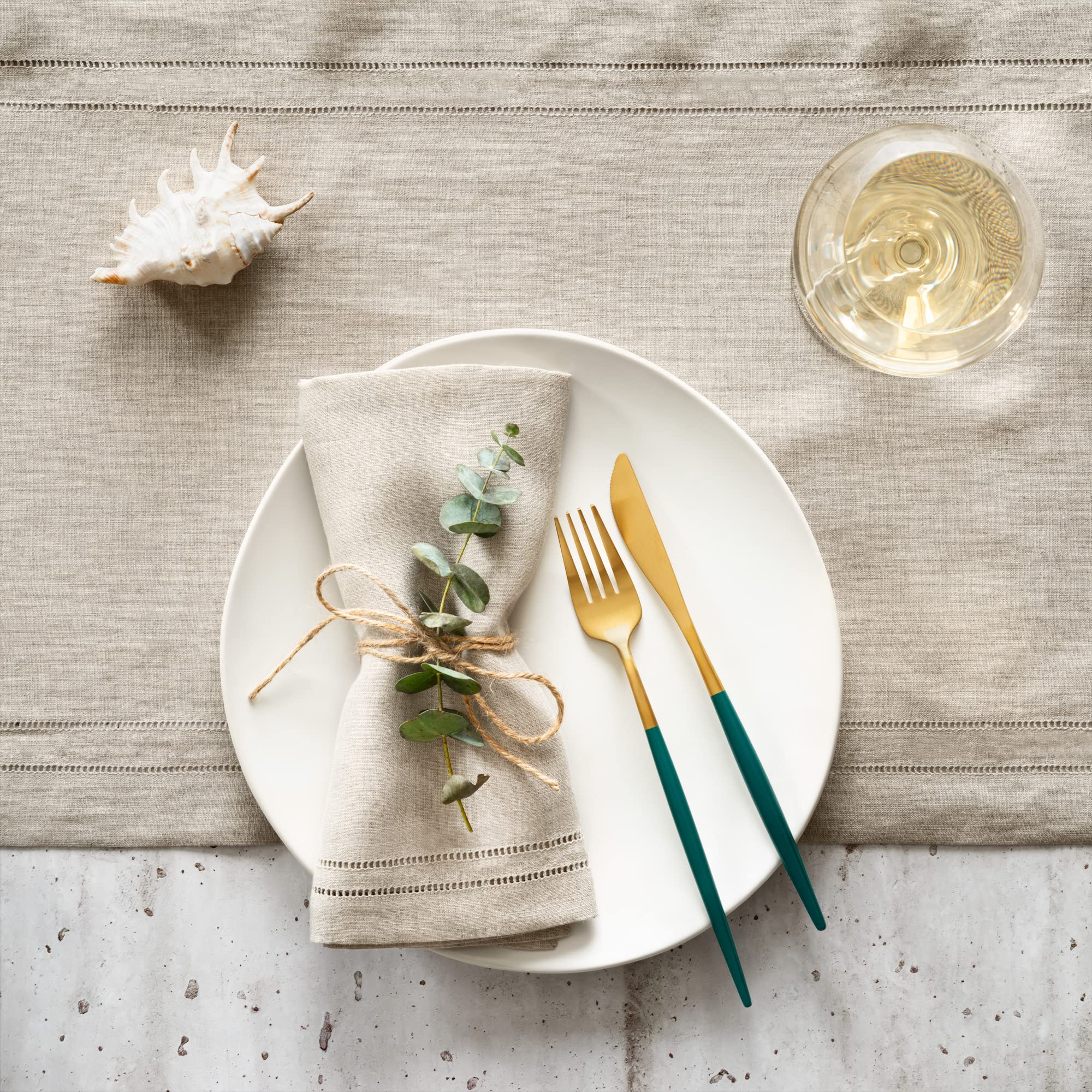 Linen Napkins - Natural 20 X 20 Inch, Set Of 4 Double Hemstitch Dinner Napkins Handcrafted From French Flax Linen - Napkin Cloth