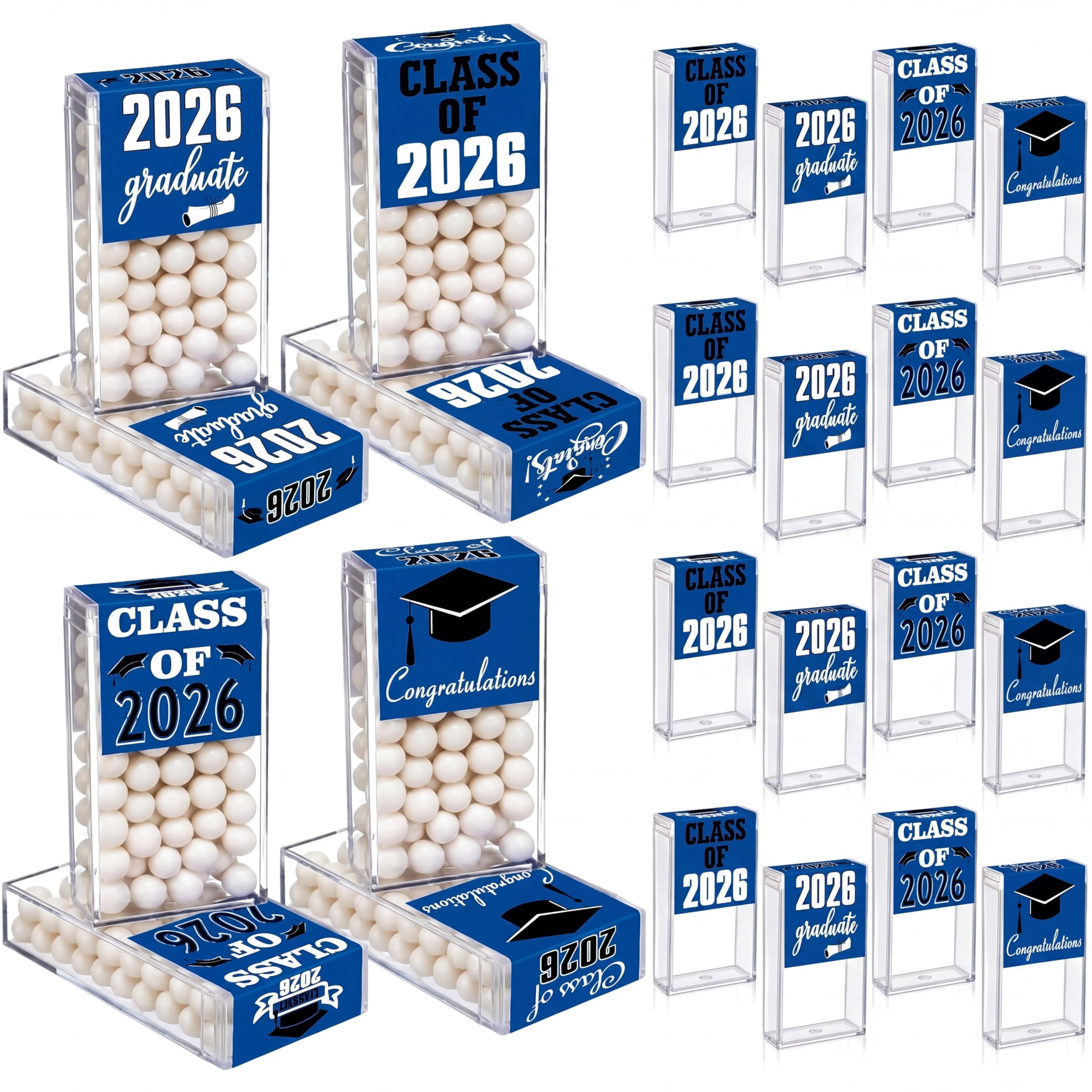 AceOrbit 2026 Graduation Candy Jar Bulk for 24 Guest 3.54 Inch Empty After Dinner Candy Tube Buffet Container Acrylic Box with S