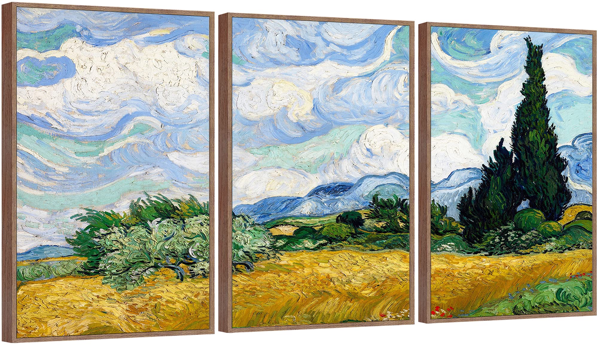 Full House Framed Canvas Prints Wall Art Of Van Gogh Oil Paintings Reproduction - Wheat Field With Cypresses - Impressionism Aes