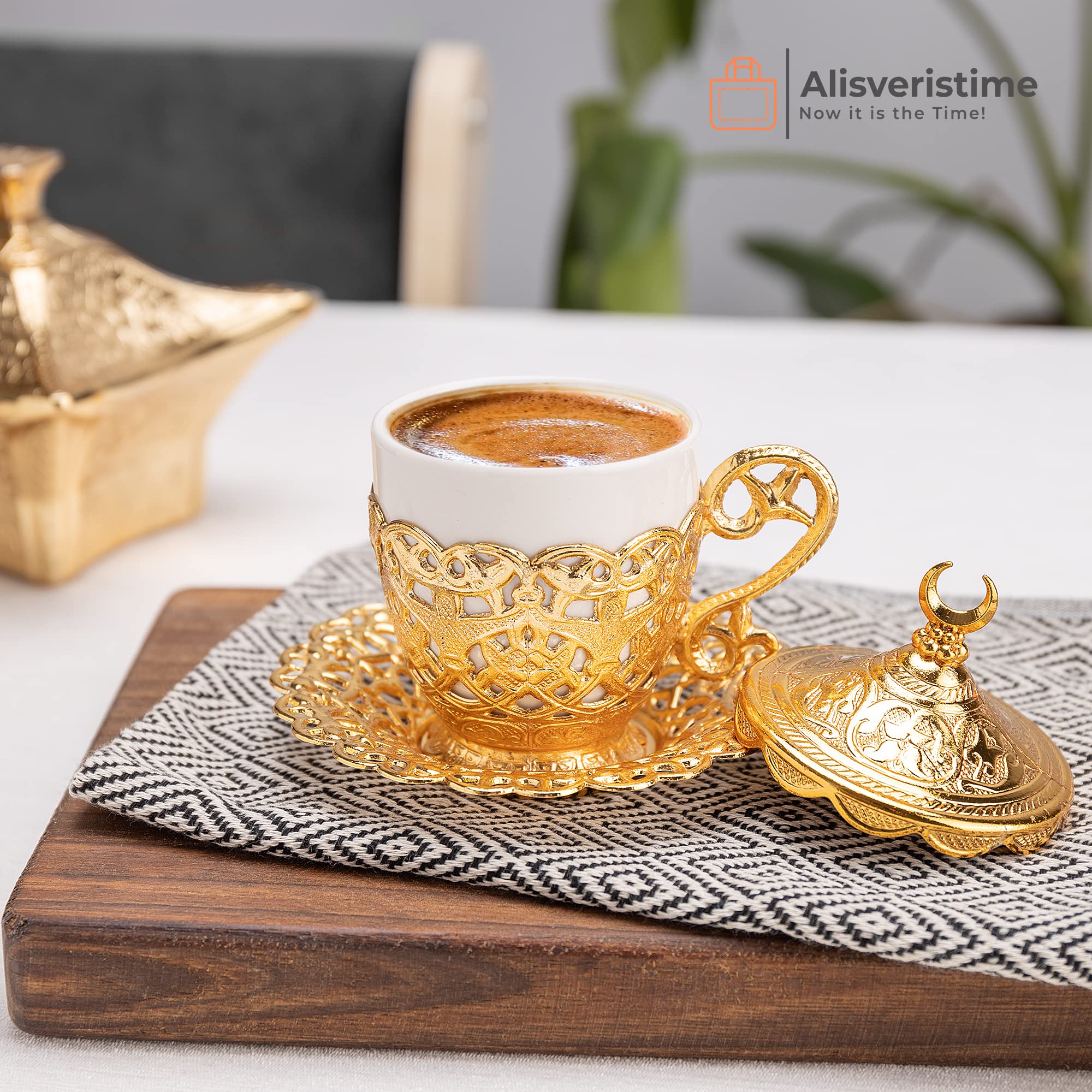 Alisveristime 27 Pc Turkish Greek Arabic Coffee Espresso Cup Saucer Set (Gelincik) (Gold)