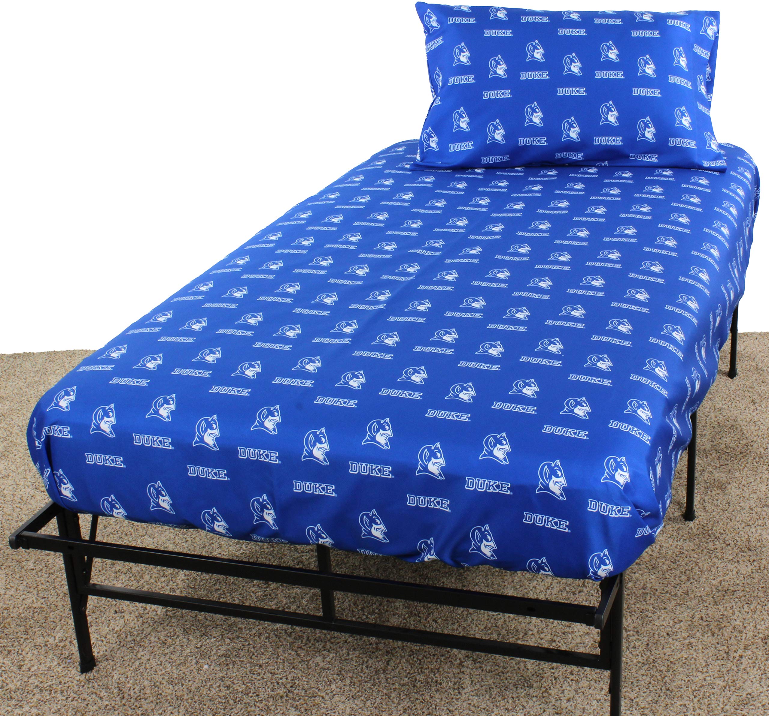 College Covers Everything Comfy Duke Blue Devils Queen Sized 4 Piece Sheet Set, Team Color Background, 1 Flat Sheet, 1 Fitted Sh