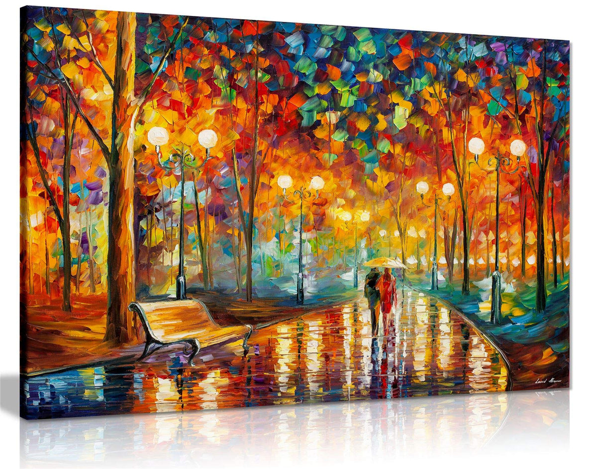 Rains Rustle Ii By Leonid Afremov Canvas Wall Art Picture Print For Home Decor (18X12)