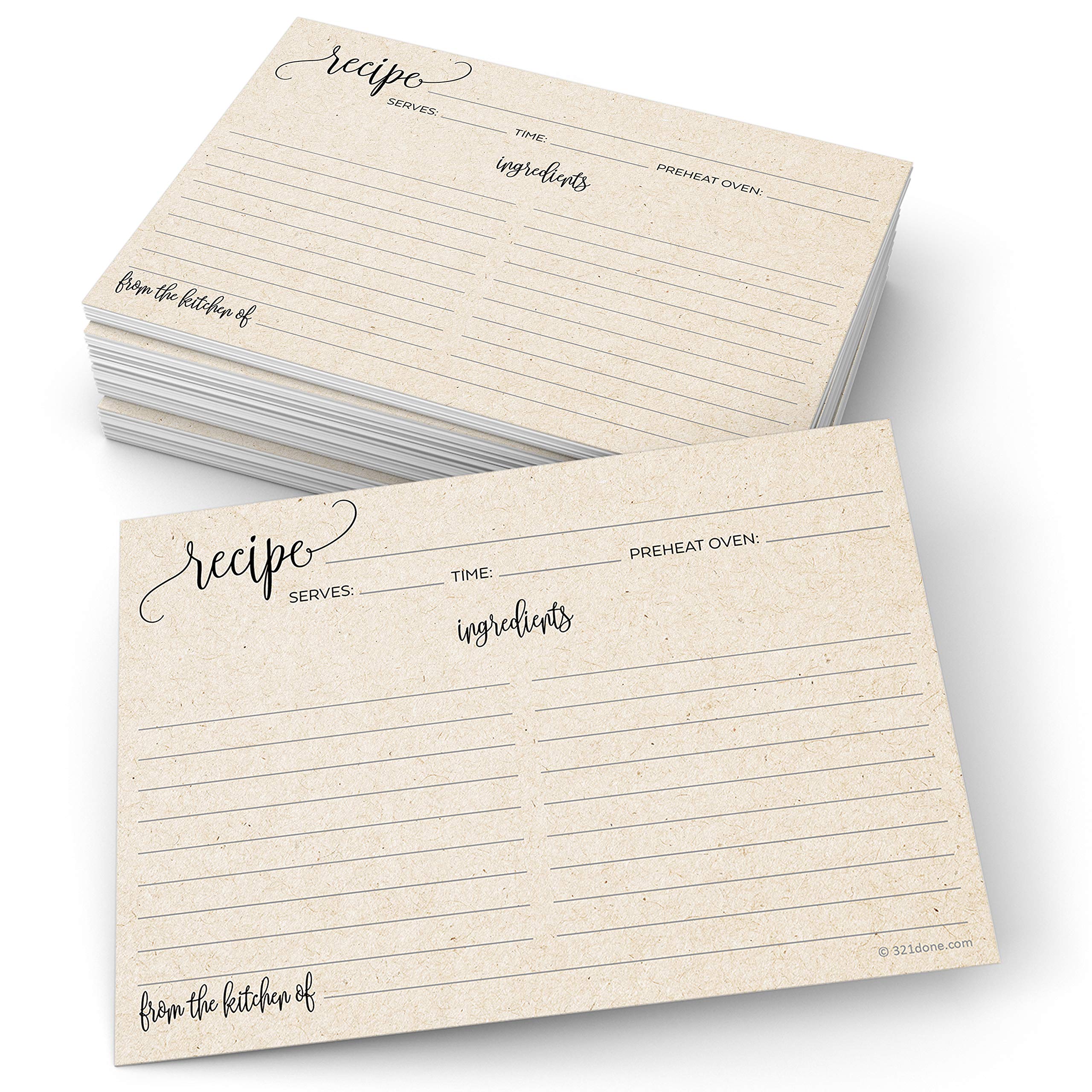 321Done 5X7 Recipe Cards (Set Of 50) Rustic Kraft Tan Modern Contemporary - From The Kitchen Of - Double-Sided For Weddings, Bri