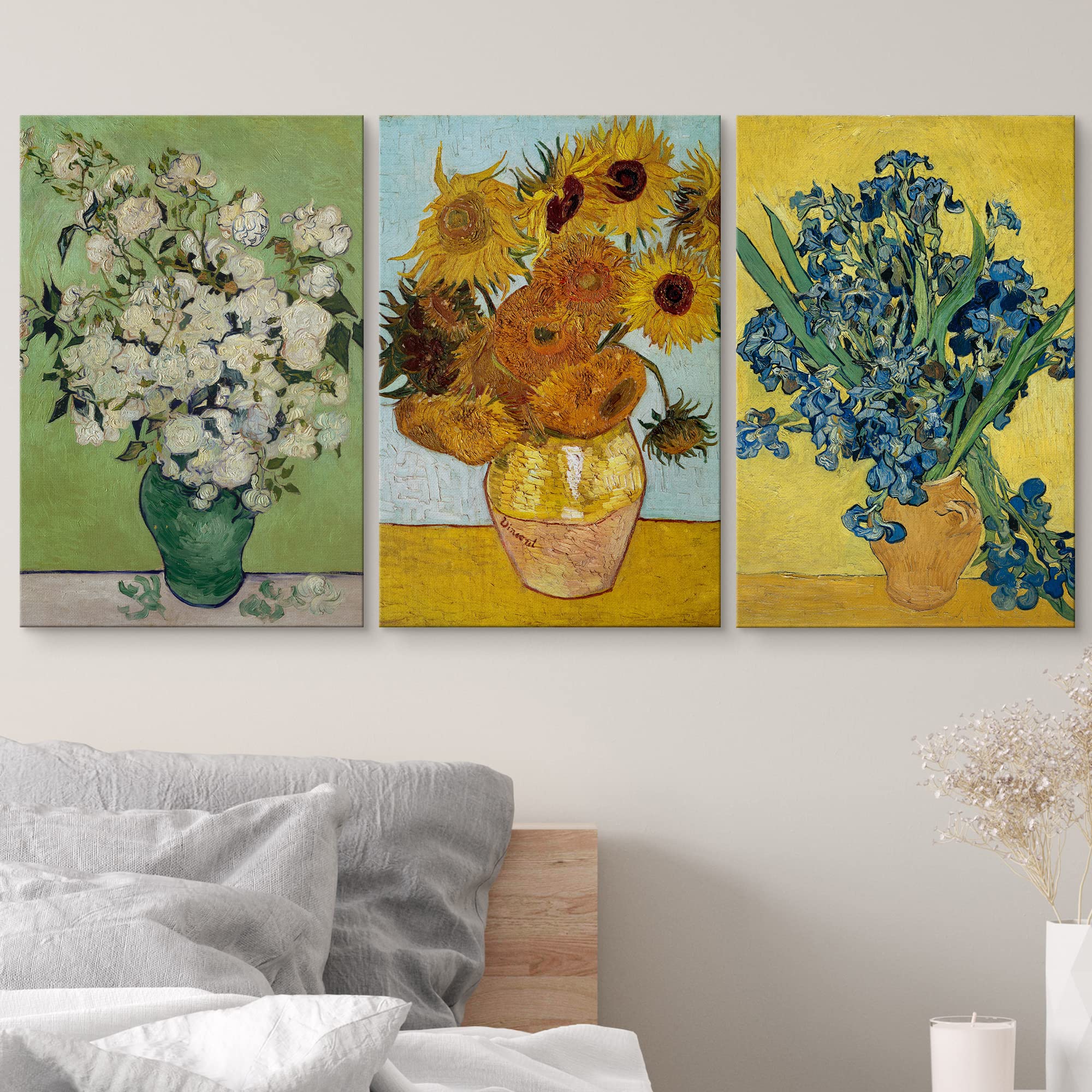 Wall26 Canvas Print Wall Art Set Poppy, Sunflower, Iris Flower Trio Vincent Van Gogh Classical Illustrations Fine Art Decorative