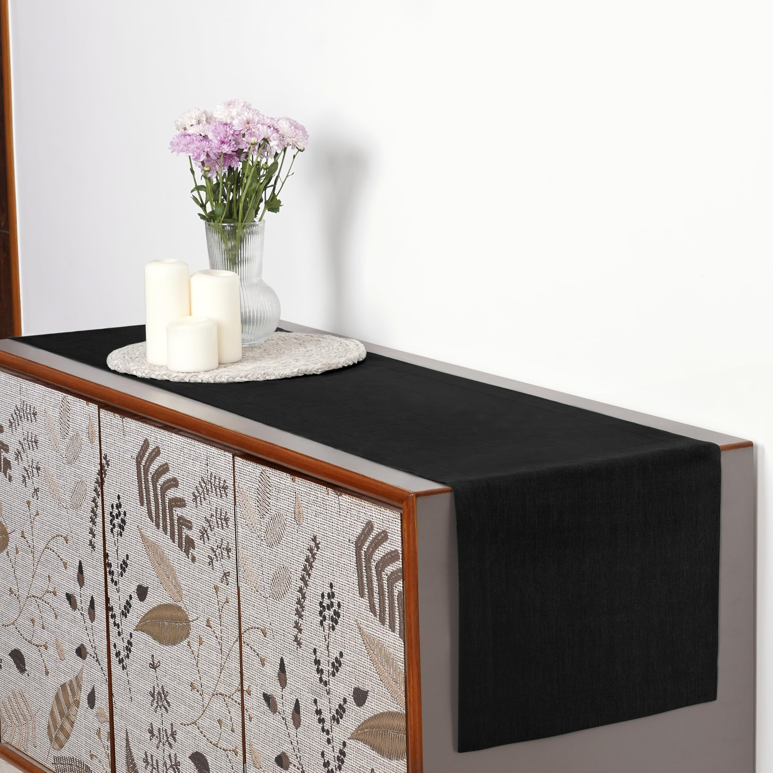 D'Moksha Black Table Runner 120 Inches Long, Linen Table Runner, Halloween Table Runner, Long Table Runner For Fall, Thanksgivin