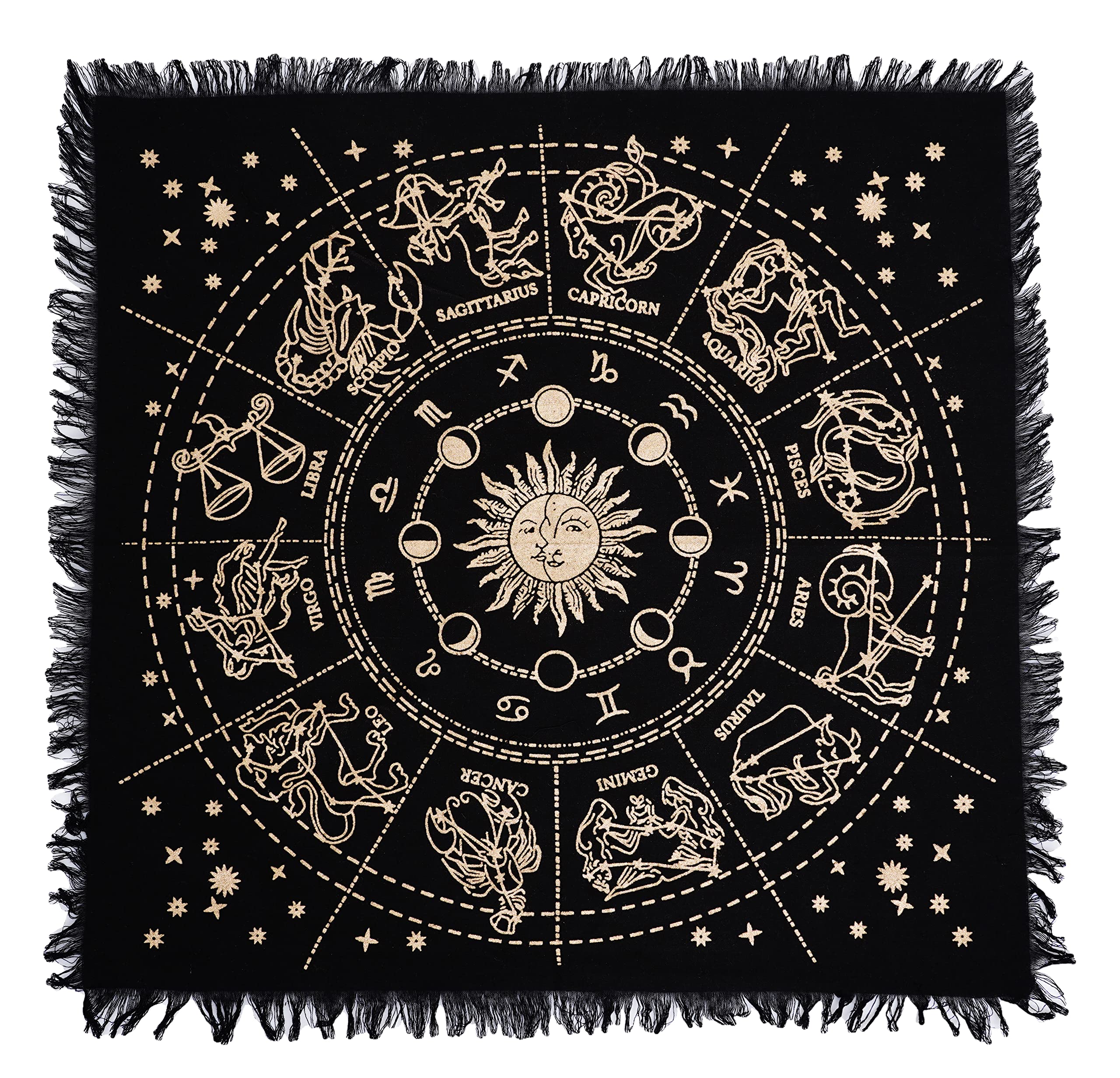 Asav Altar Cloth 18 X 18 Inches Table Cloth Square Tarot Witchery Supplies (Gold Sun Moon Astrology, 18X18 Inches (46X46 Cm))