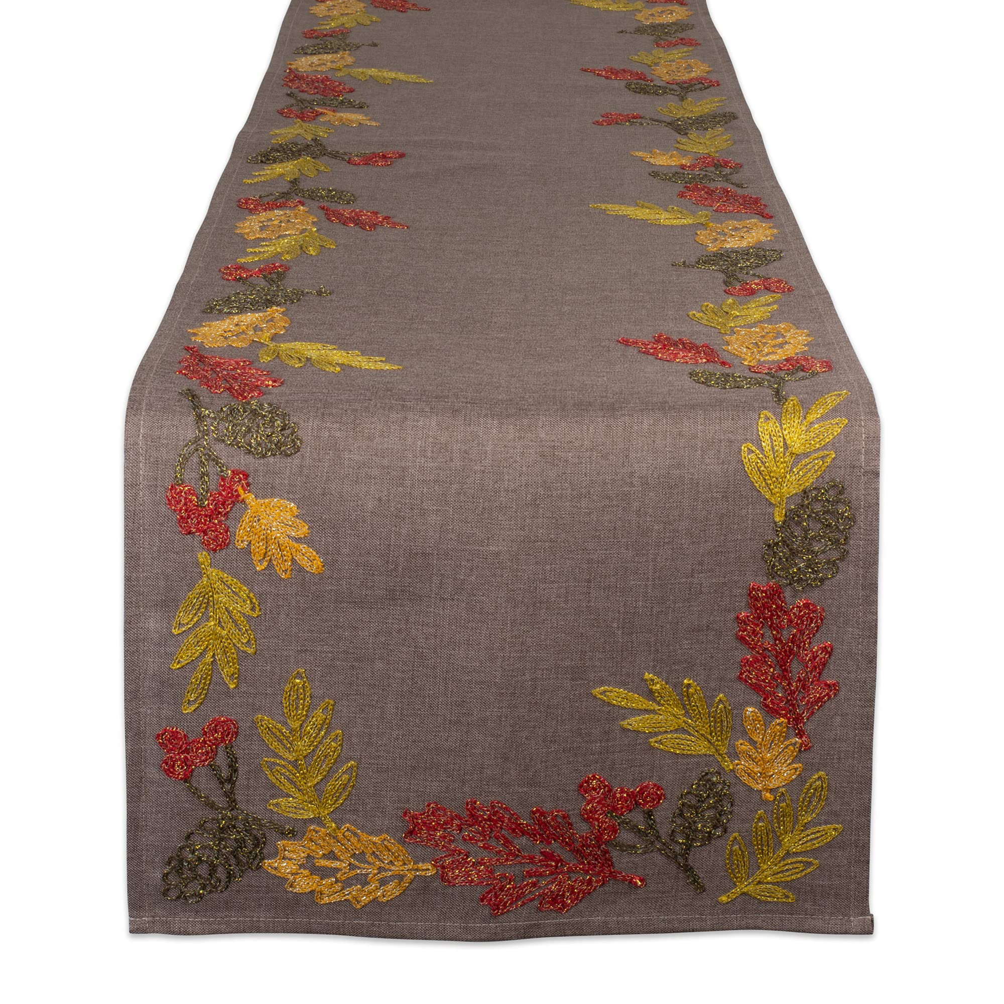 Dii Fall Table D  Cor Embroidered Tabletop For Thanksgiving Dining, Table Runner, 14X108, Shimmering Leaves