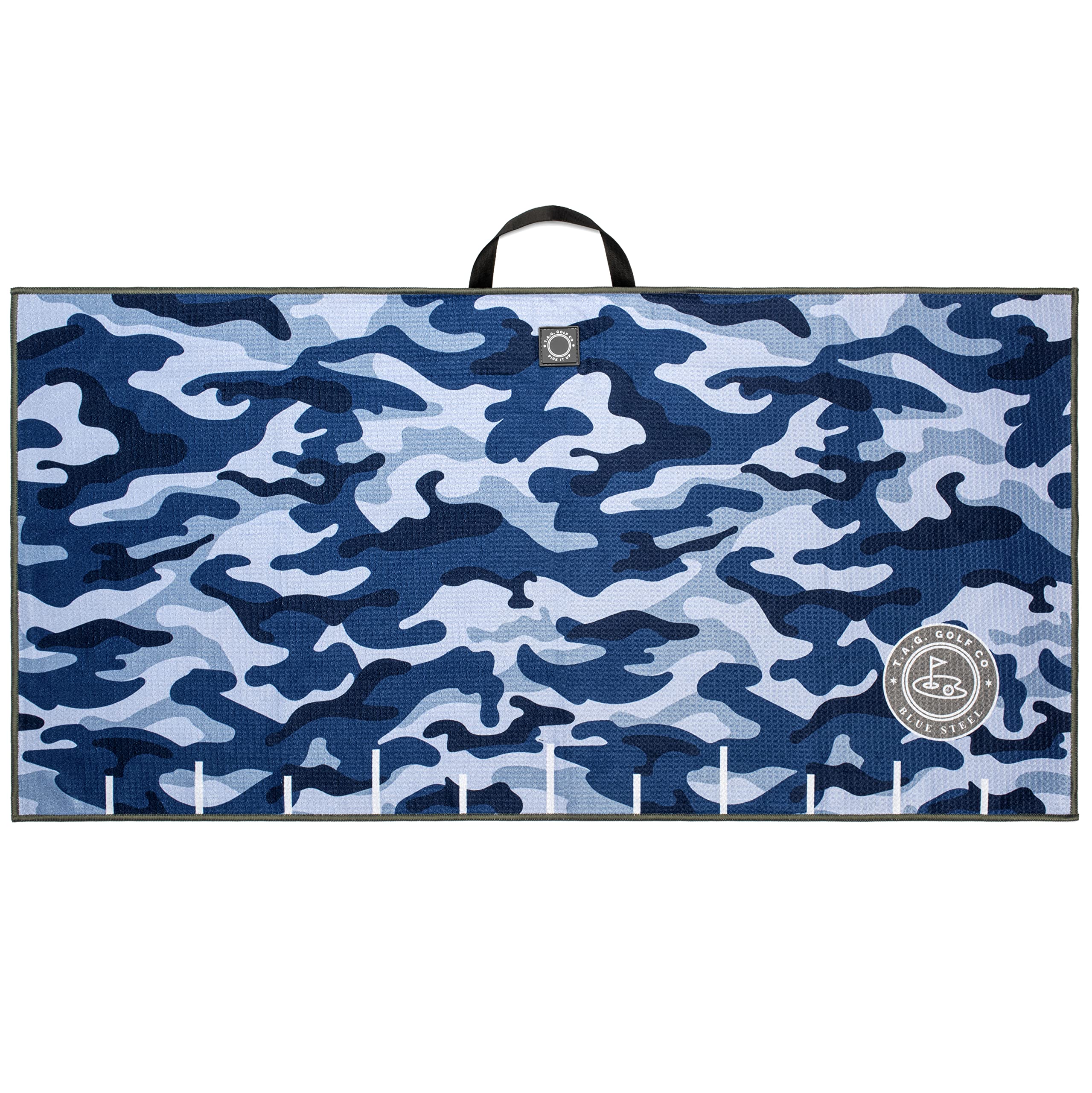 Tag Golf Co Magnetic Golf Towel - Signature Size - Camo Series - Blue Steel - Golf Training Aid - Industrial Strength Magnet - S
