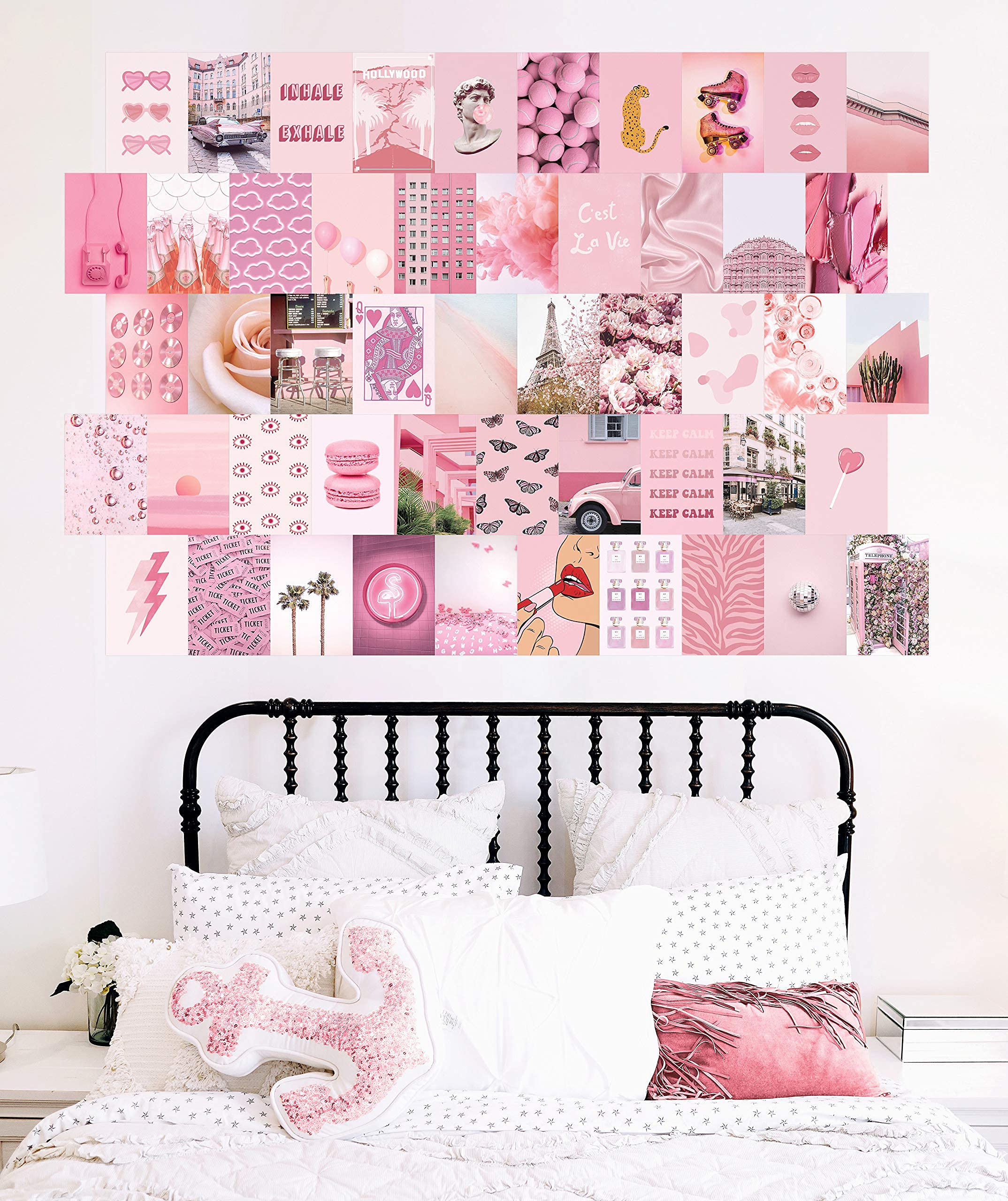 Haus And Hues Pink Aesthetic Wall Collage Kit - Set Of 50 Pink Pictures For Cute Room Decor