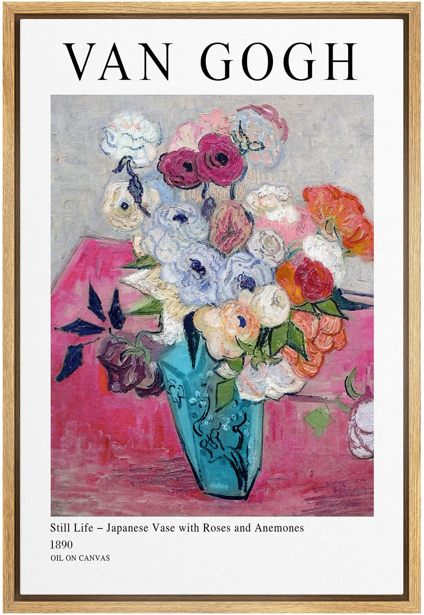 Signleader Framed Canvas Print Wall Art Still Life Japanese Roses Van Gogh Botanical Brushstroke Illustrations Traditional Color