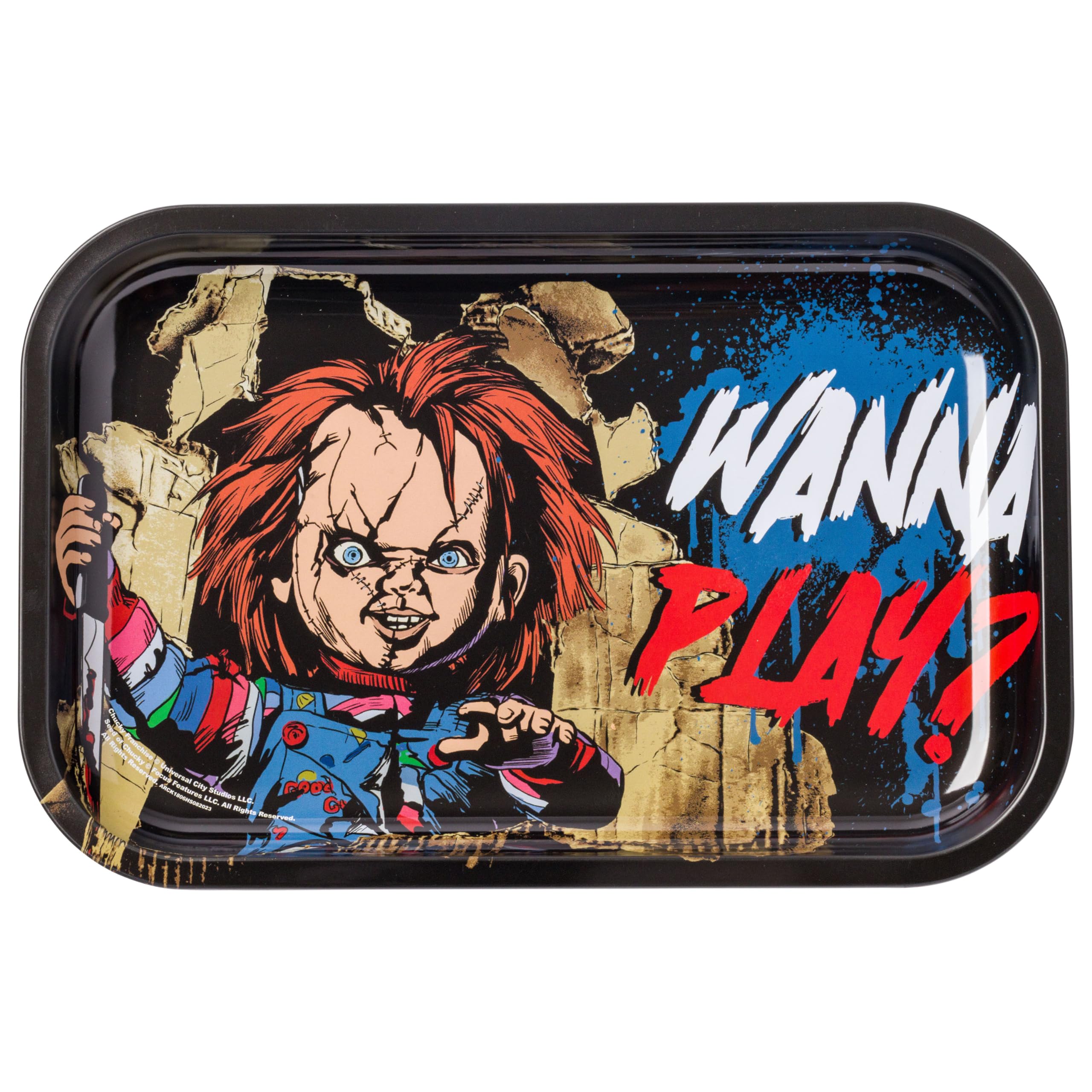 Silver Buffalo Chucky Wanna Play? 11.3 x 7.4 Tin Tray