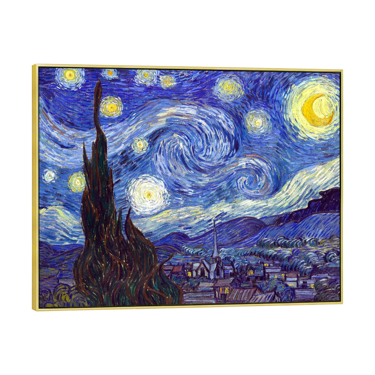 Wieco Art Large Framed Art Giclee Canvas Prints Of Starry Night By Vincent Van Gogh Paintings Reproduction Post-Impressionism Ar