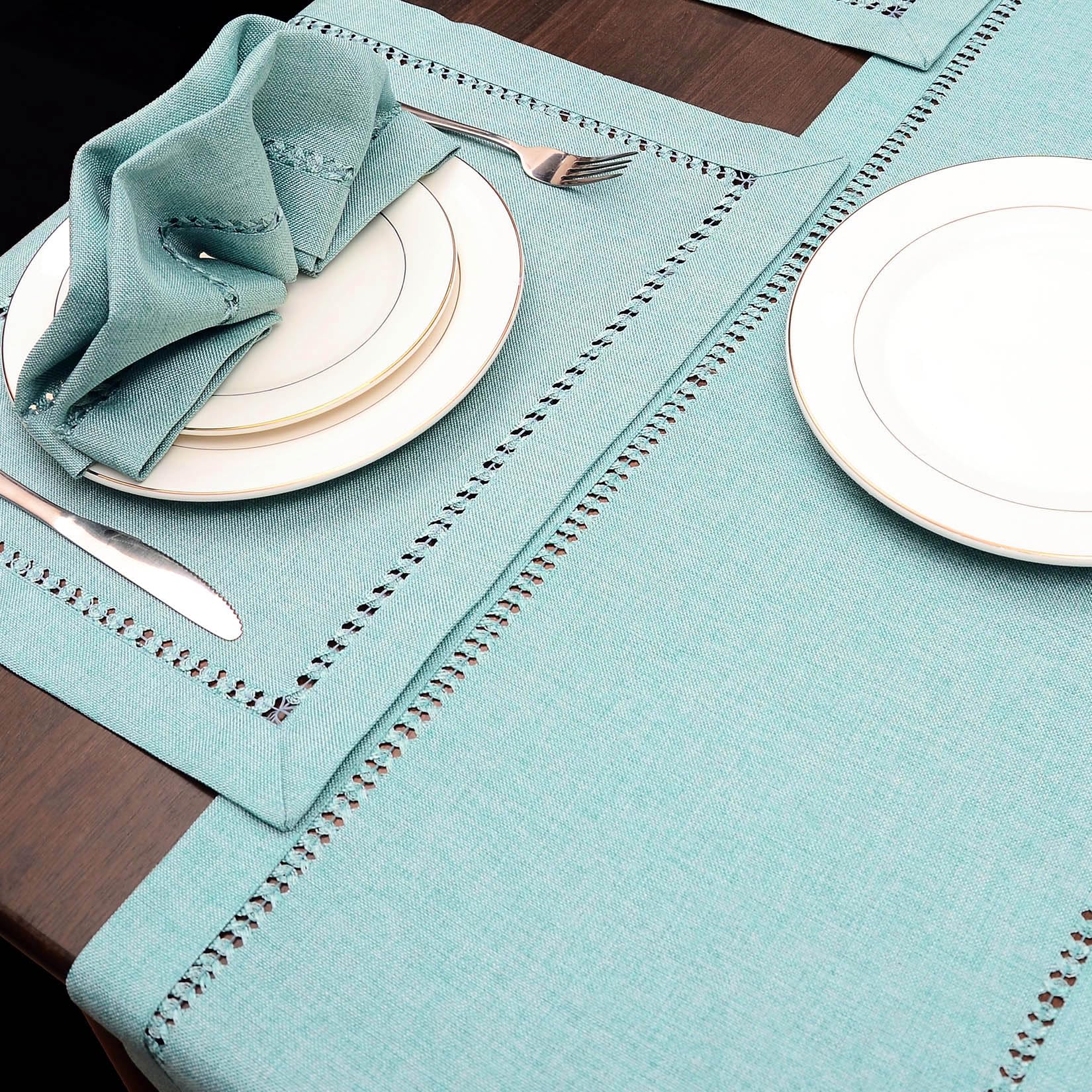 Grelucgo Handcrafted Solid Color Dining Table Runner, Dresser Scarf, Double-Hemstitched (Aqua, 14 X 48)