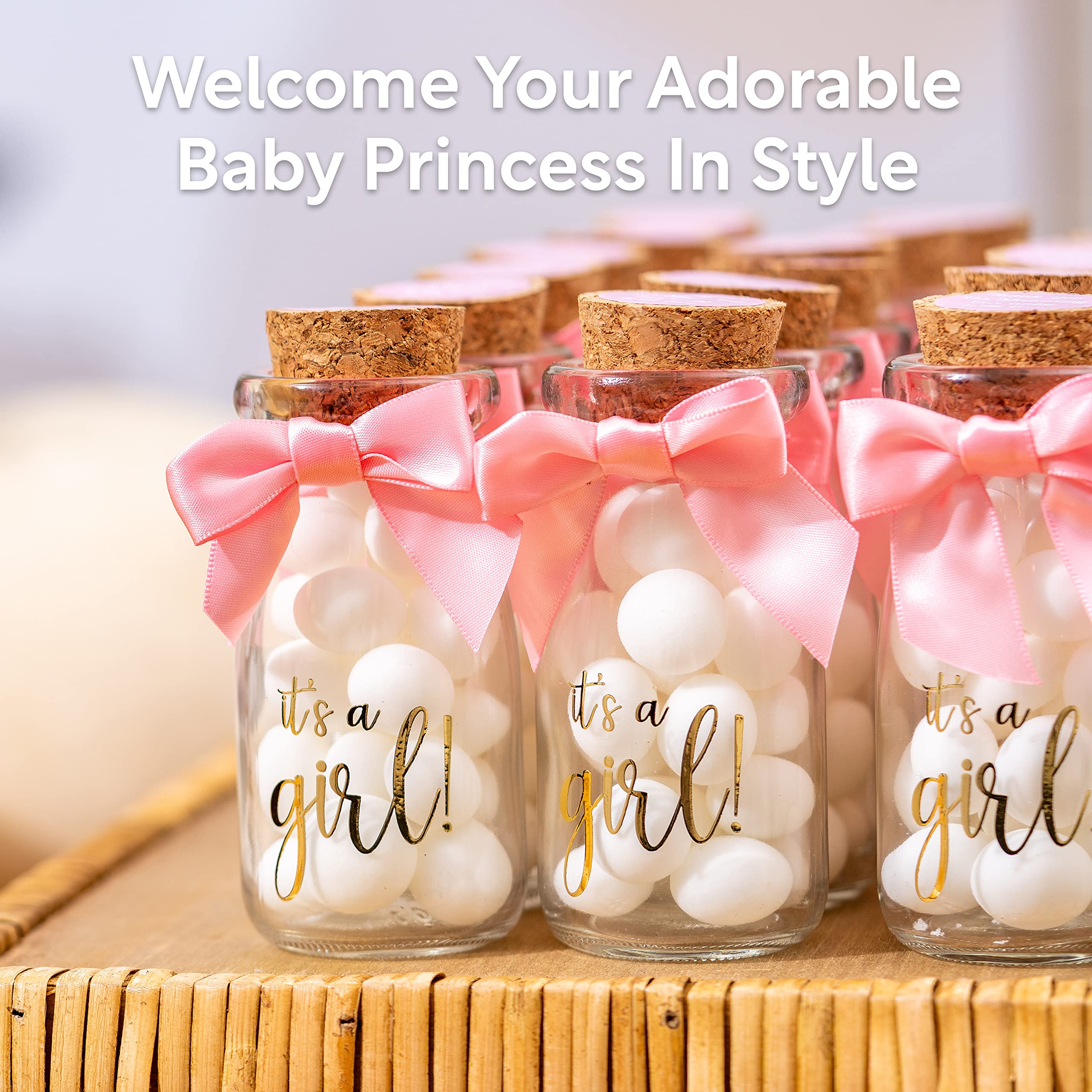 Ethisa 12 Pack It'S A Girl Milk Glass Bottles With Ribbons And Stickers - Vintage Baby Shower Favors For Guests And Table Center