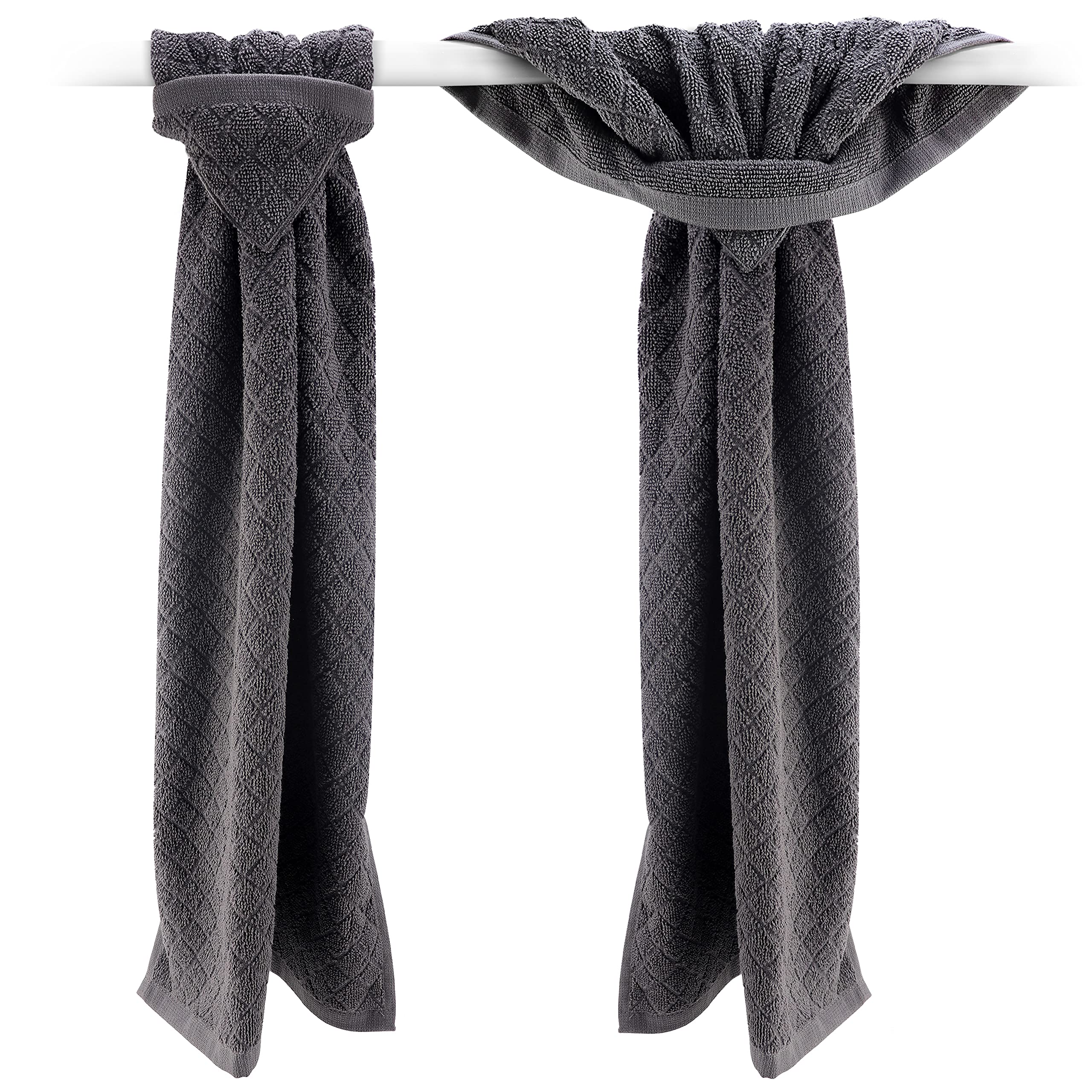 Michael Grace Gifts Grey Hand Towels with Hanging Loops - Set of 2 Gray Hand Towel with Loop for Kitchen, Bathroom, Dishes, Oven