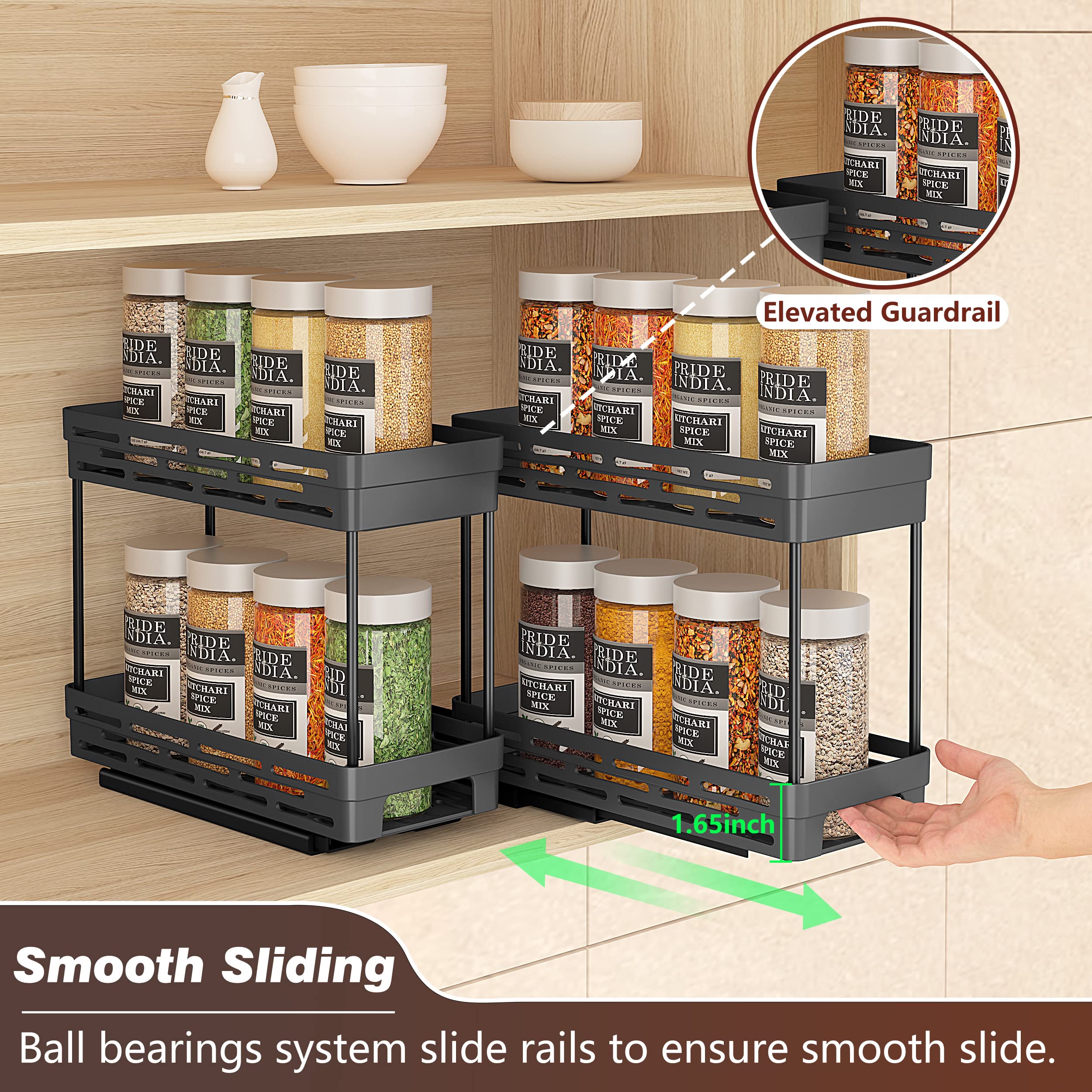 DABIGE 2 Packs Pull Out Spice Rack Organizer for Cabinet, Slide Out Spice Racks Organizer, Easy to Install Spice Cabinet Organiz