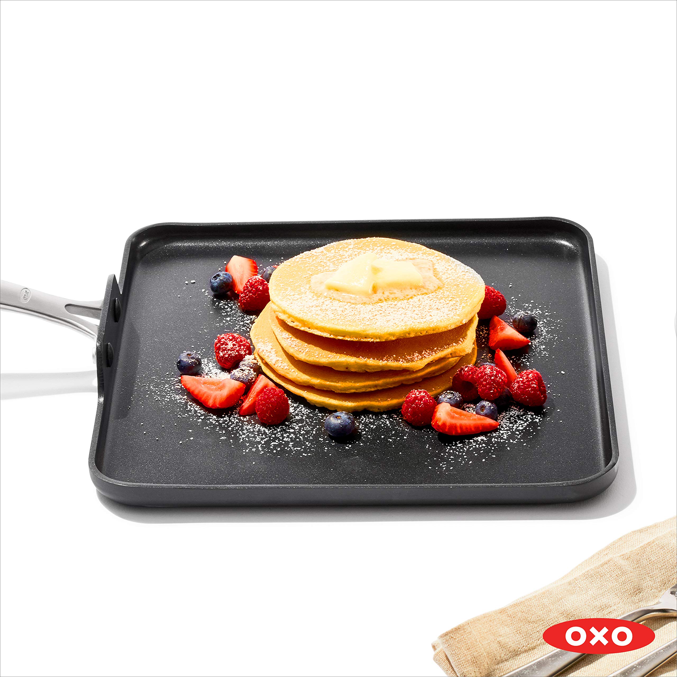 Oxo Enhanced 11'' Griddle Pan, Pfas-Free Ceramic Nonstick, Durable Hard Anodized Cookware, Scratch Resistant, Stainless Steel Ha