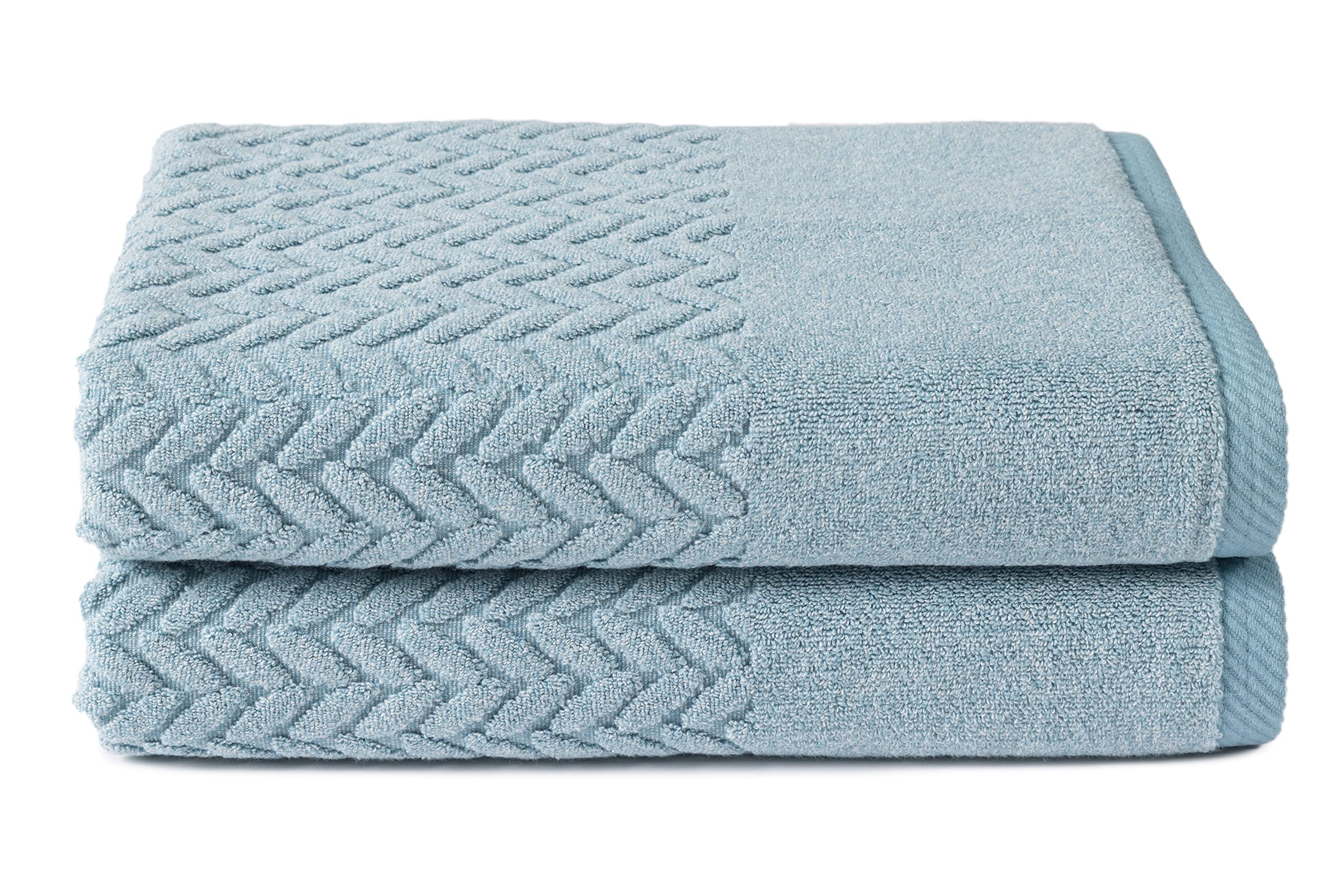 Texere 100% Organic Cotton Jacquard 650 Gsm Premium Bath Towel Sets - Extra Absorbent Quick Dry And Plush (Cable, Smoke Blue, 2