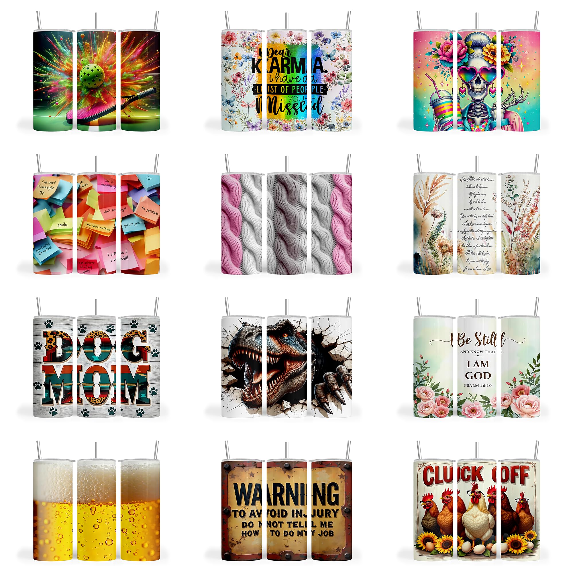 50 pc. Bundle Variety Pack, Sublimation Wrap Transfer, Ready to Press Sublimation Transfer - 20 oz Straight Tumbler, Skinny Tumb