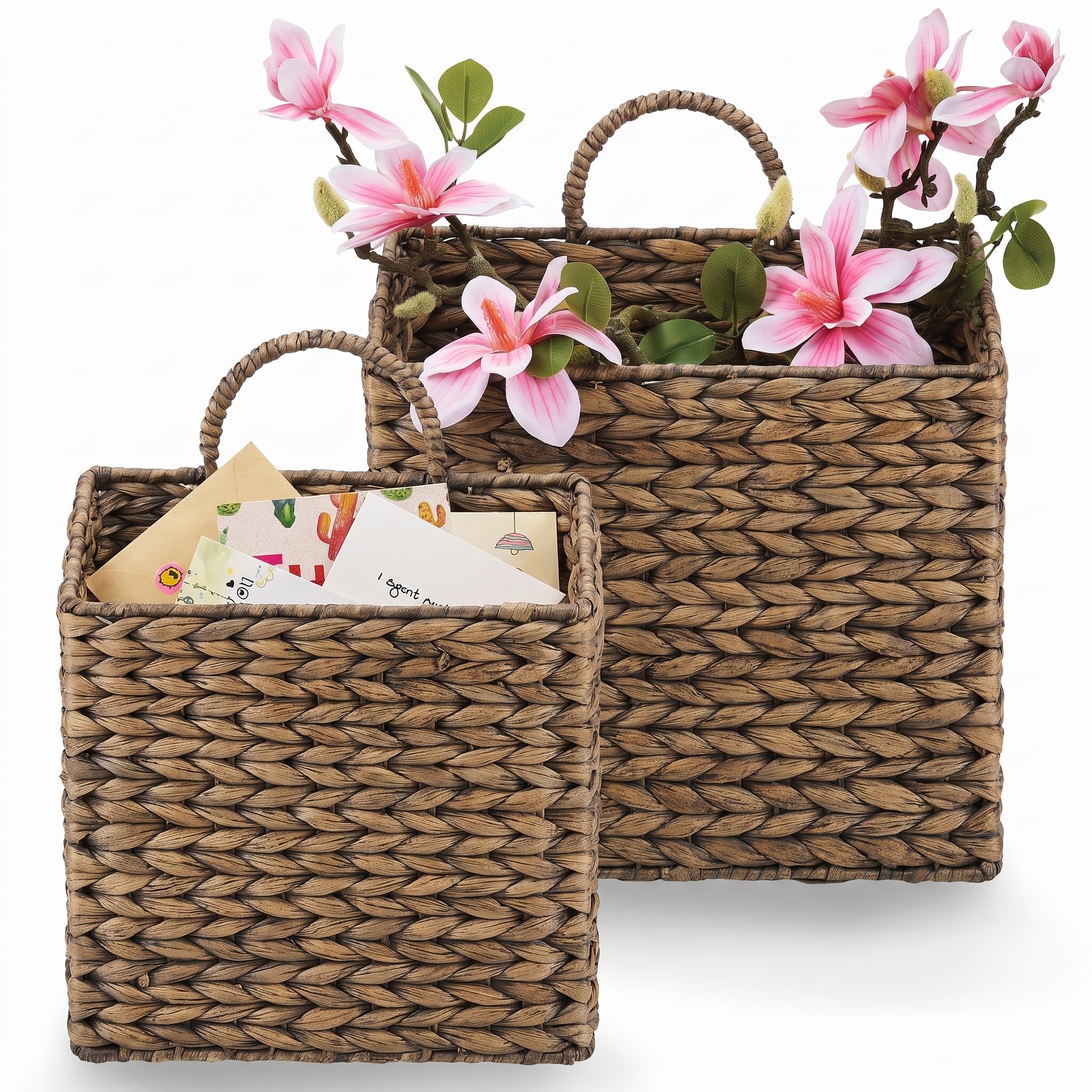 84ECO Set of 2 Black Wicker Hanging Baskets