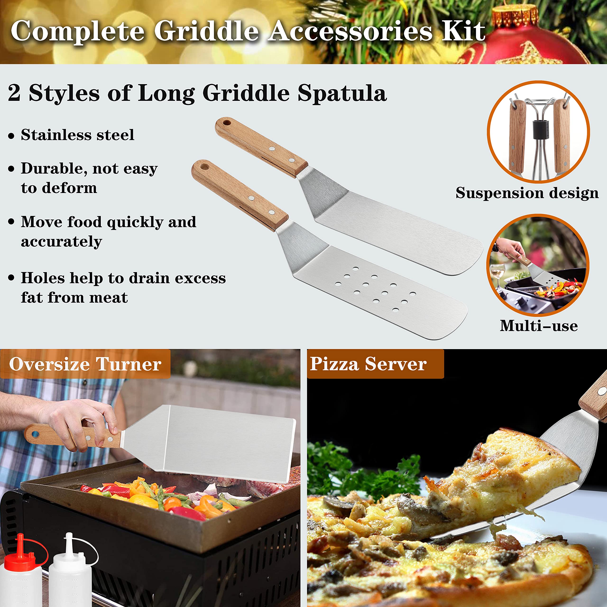 ROMANTICIST Professional Grade Griddle Accessories Kit - 30PCS Flat Top Grill Tools Set for Breakfast  Outdoor Grilling  Teppanyaki - Heavy Duty Griddle Spatula Scraper Burger Press - Ideal Grill Set