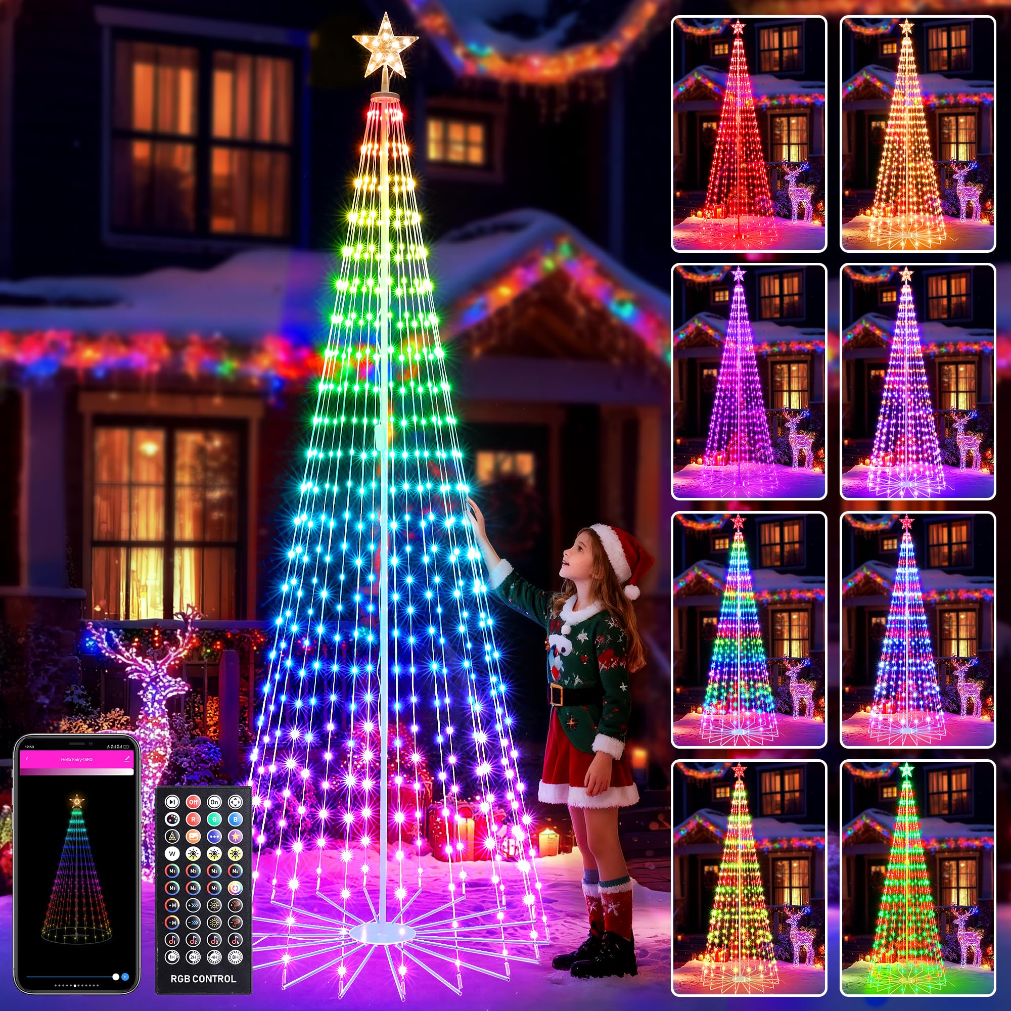 Joomer Christmas Tree Star Lights, 9FT 460LED Smart Orange Purple Light with Remote Timer Music Sync Bluetooth App Controlled RG