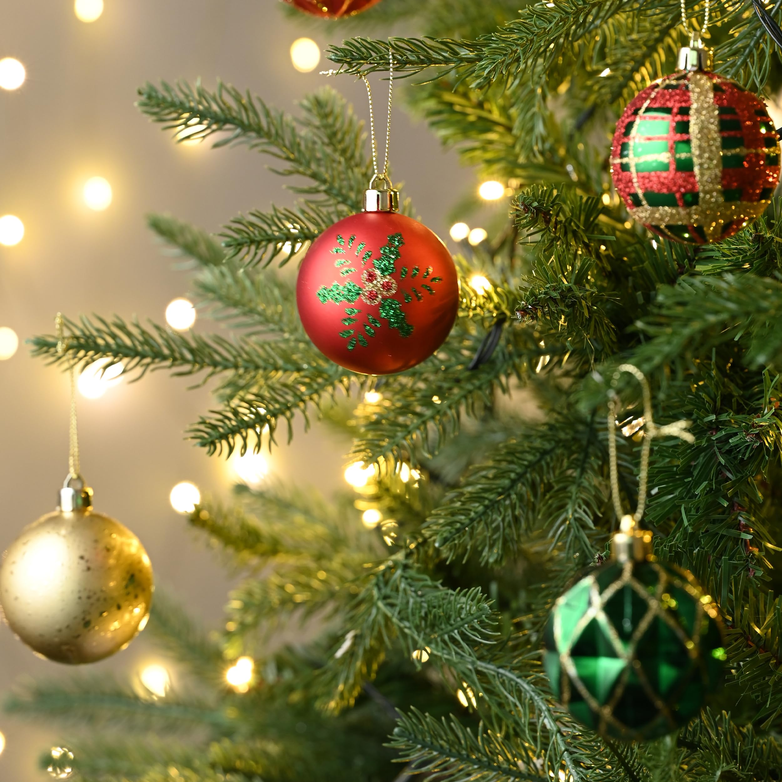 Valery Madelyn Christmas Ornaments Set, 30ct 2.36 Inches Red Green and Gold Shatterproof Christmas Tree Decorations Ball Ornamen